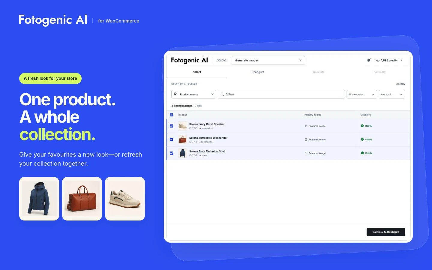 Select products in the Fotogenic AI Studio