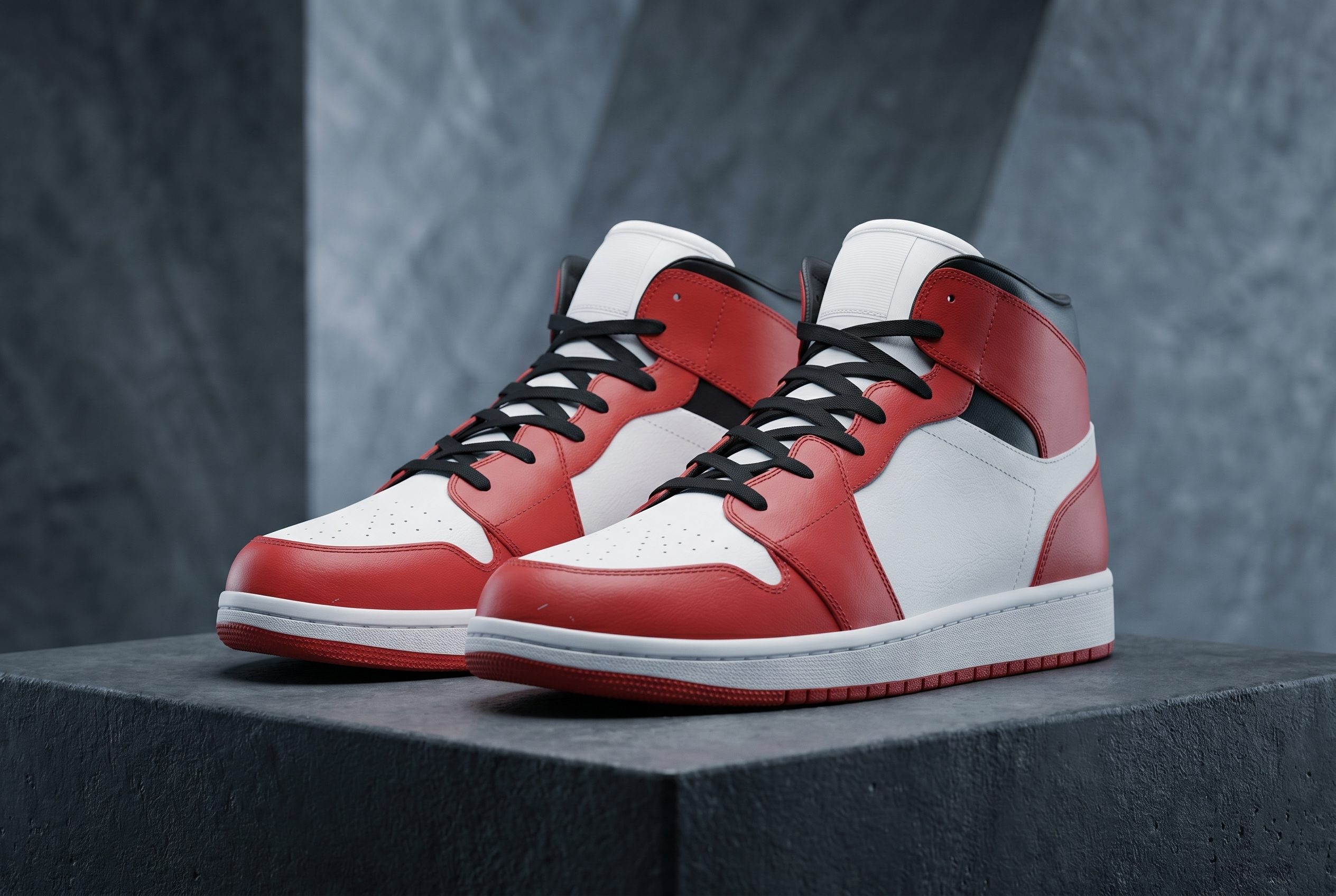 Red high-top sneaker front angle image for footwear marketplace visuals