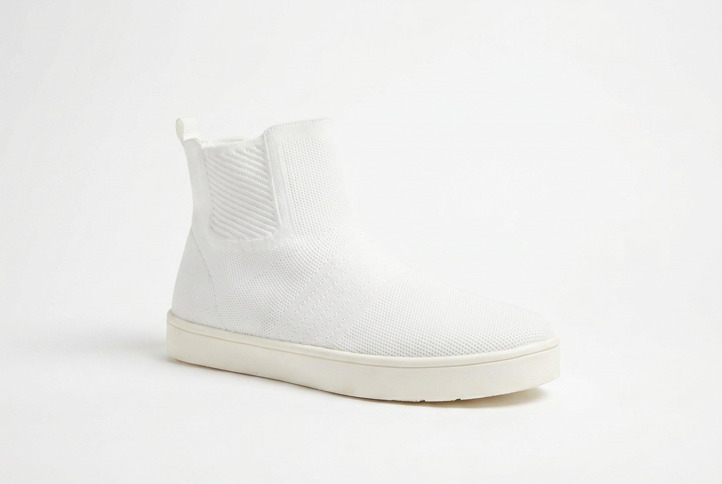 Footwear channel white knit boot PDP image for white background product photos