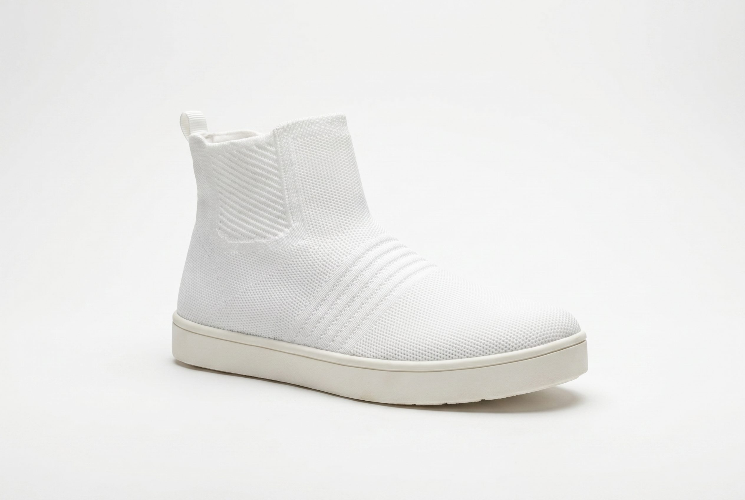 Footwear marketplace white knit boot image for white background product photos