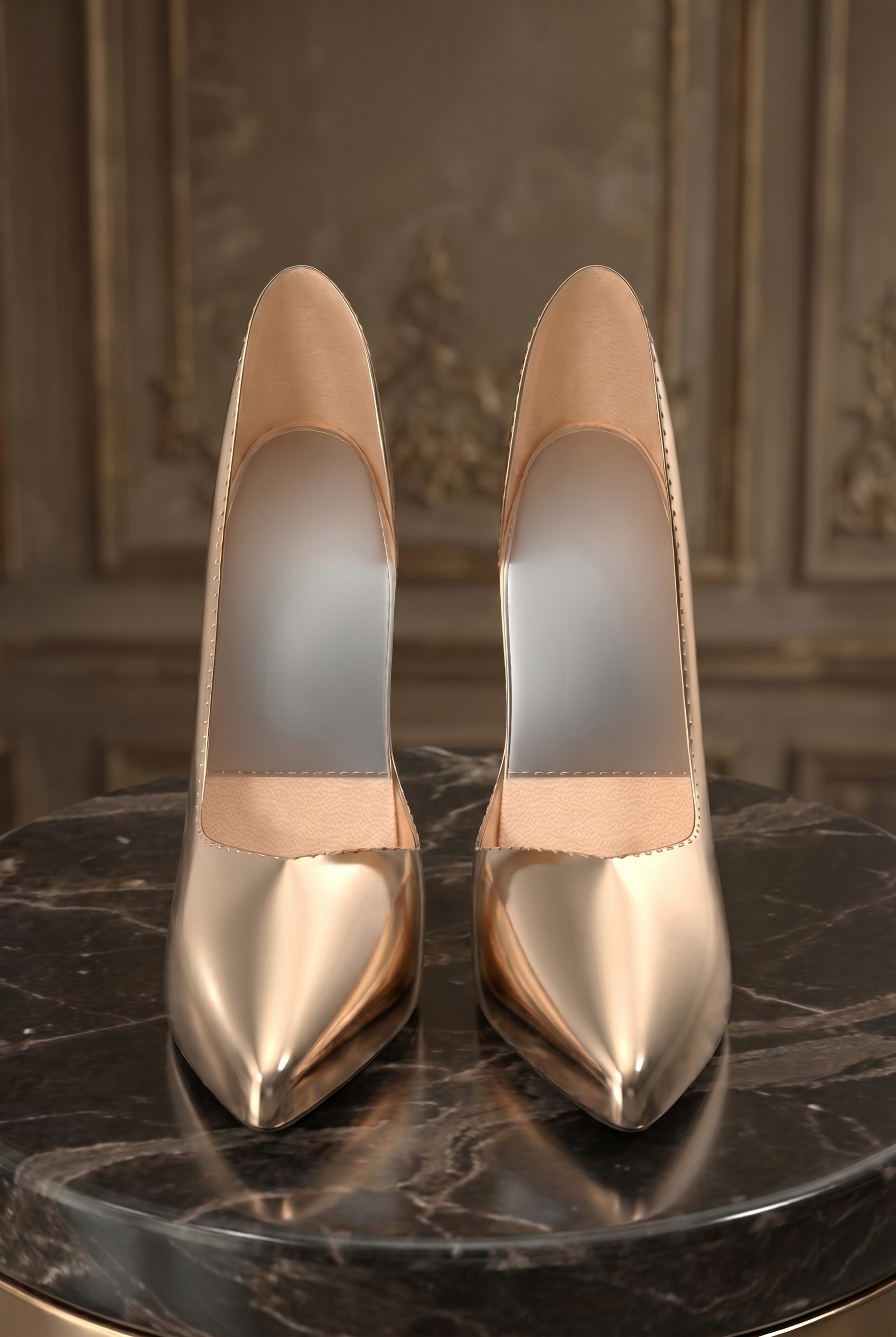 Gold heel PDP product image for footwear ecommerce channels