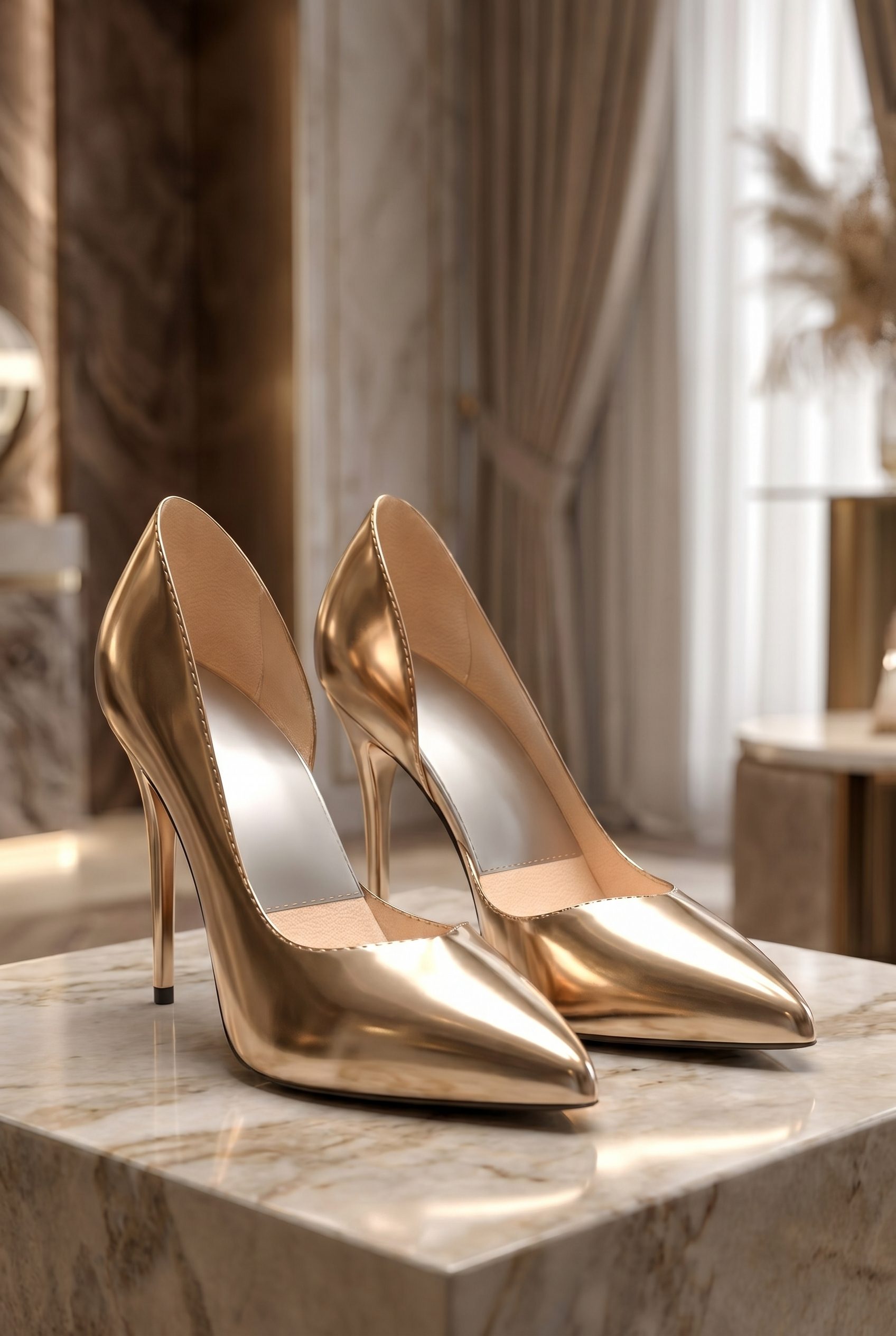 Gold heel related guide image for footwear product photography