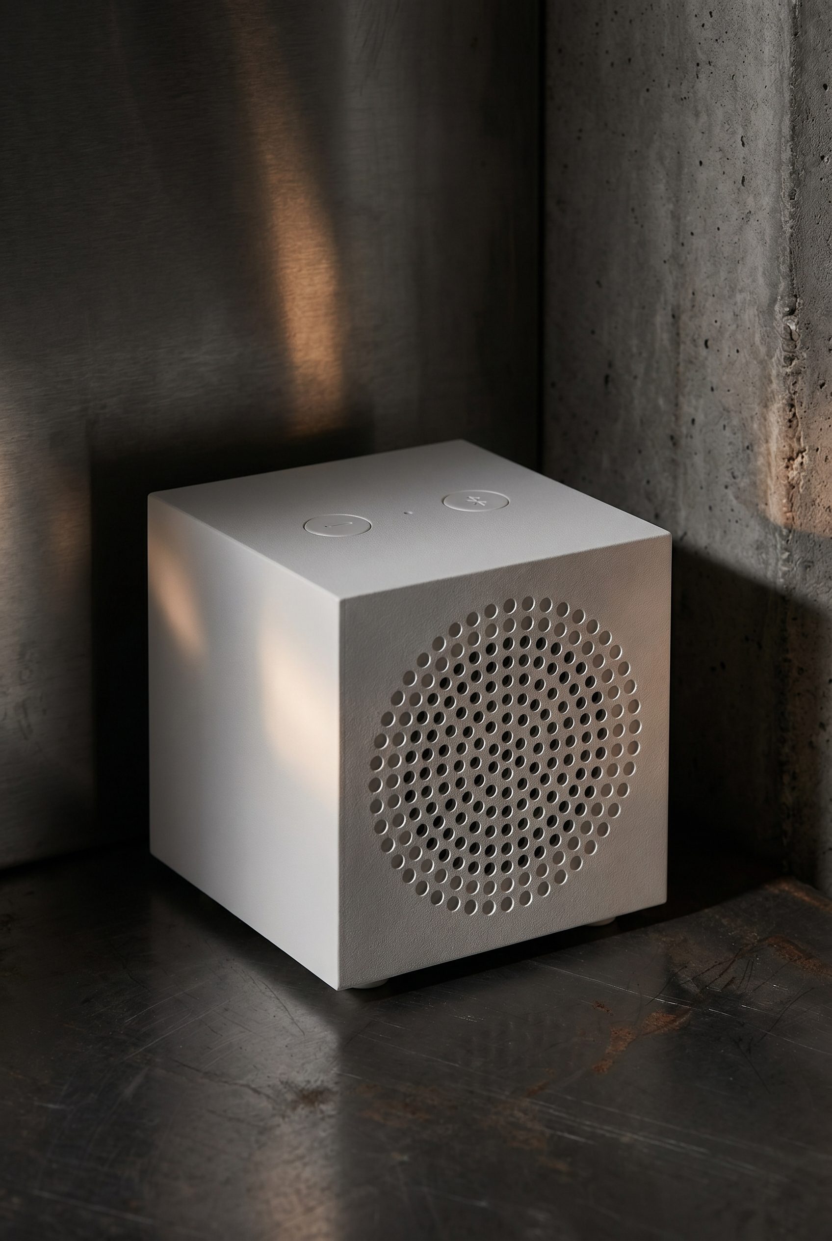 Bulk product image generation editorial dark moody scene with a speaker