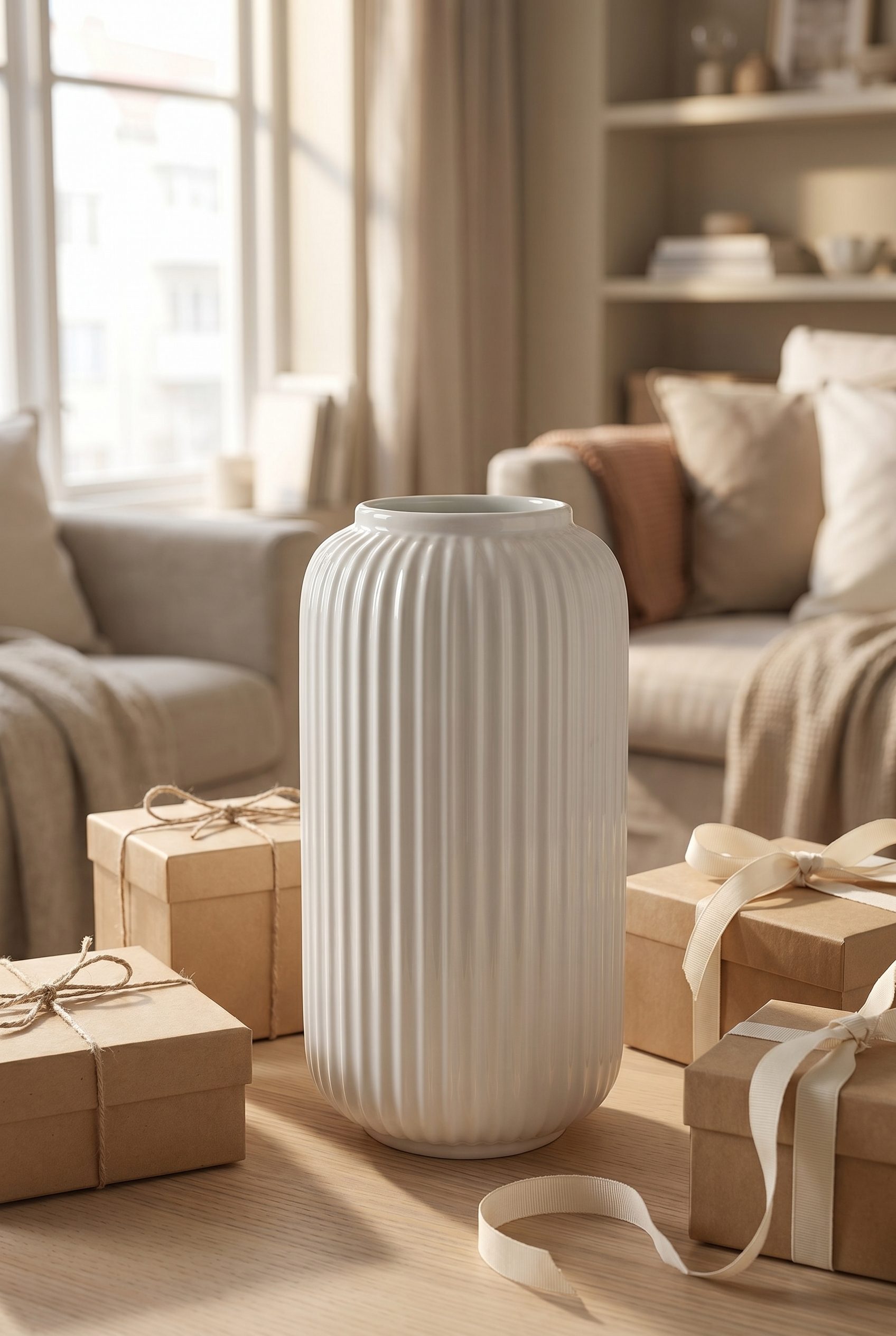 Etsy product photography example showing a giftable white vase seasonal scene