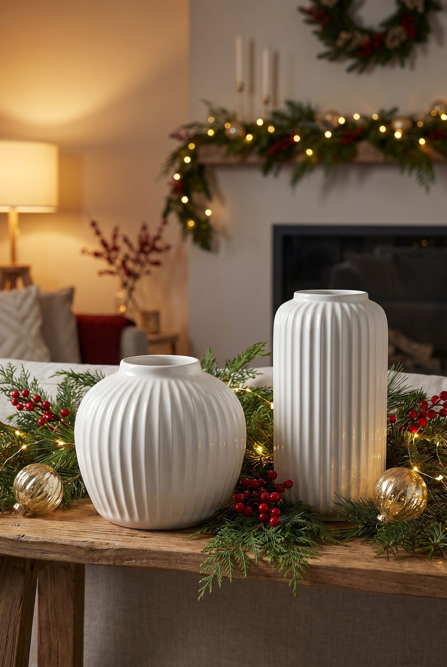 Bulk product image generation seasonal holiday scene with a white vase