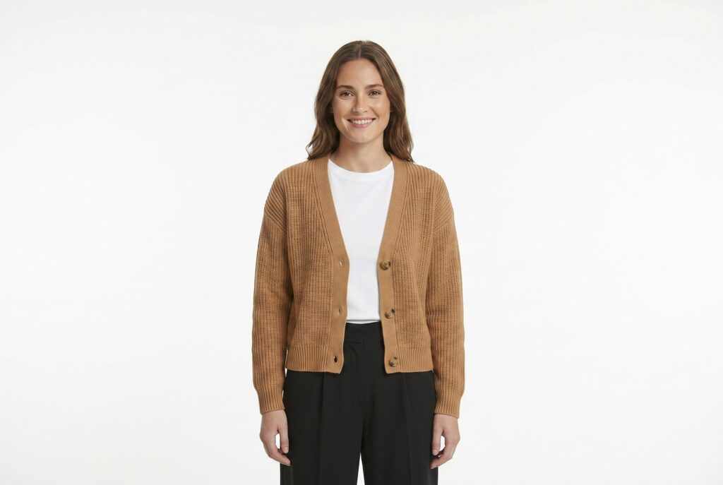 Apparel product photography example with model-led styling.