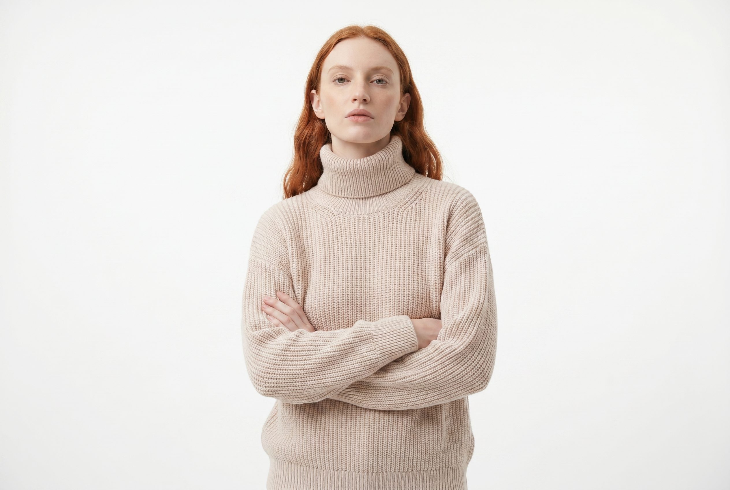 Fotogenic AI model generator feature image of a clean ecommerce sweater model output