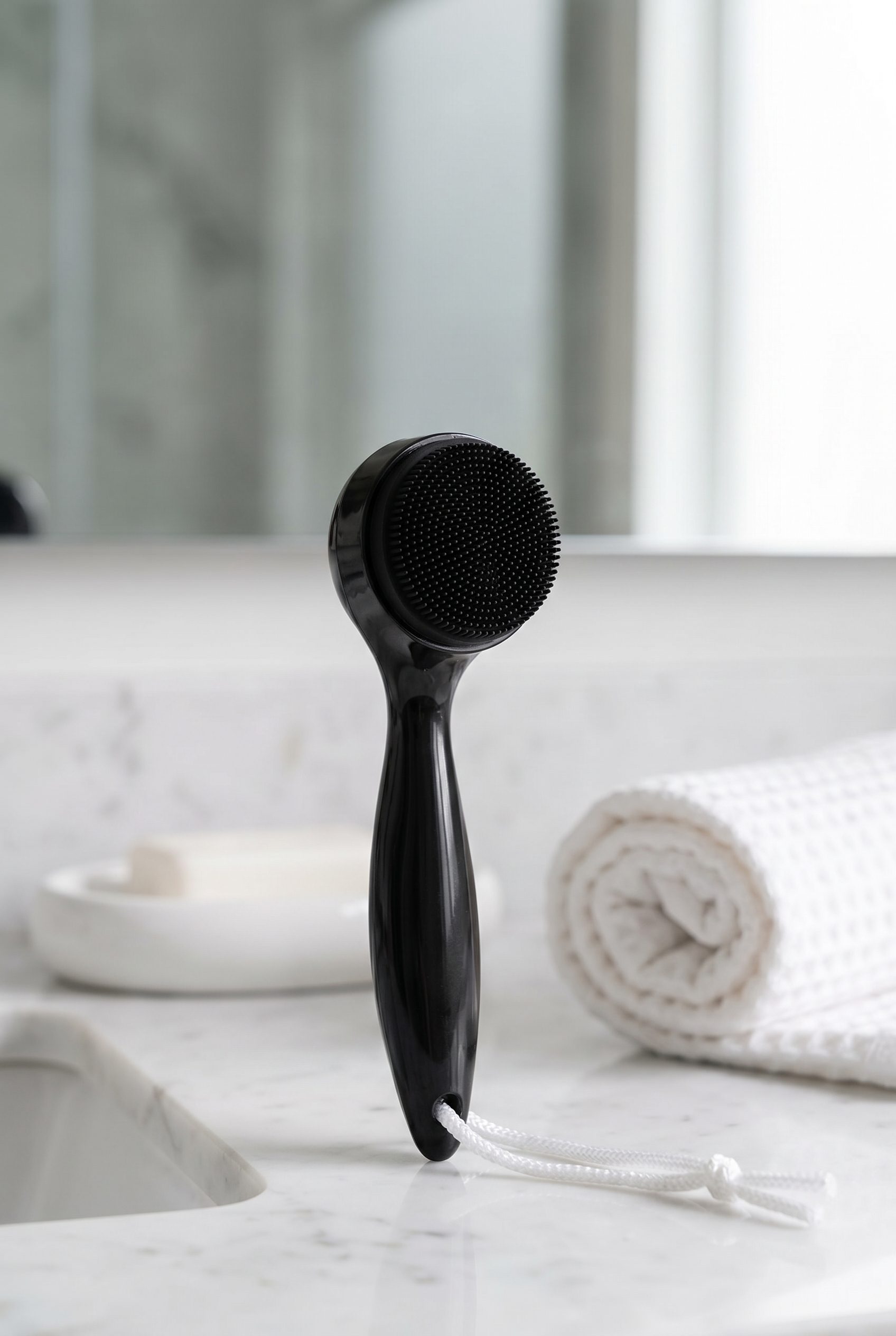 WordPress store visual showing black silicone brush for beauty and skincare products