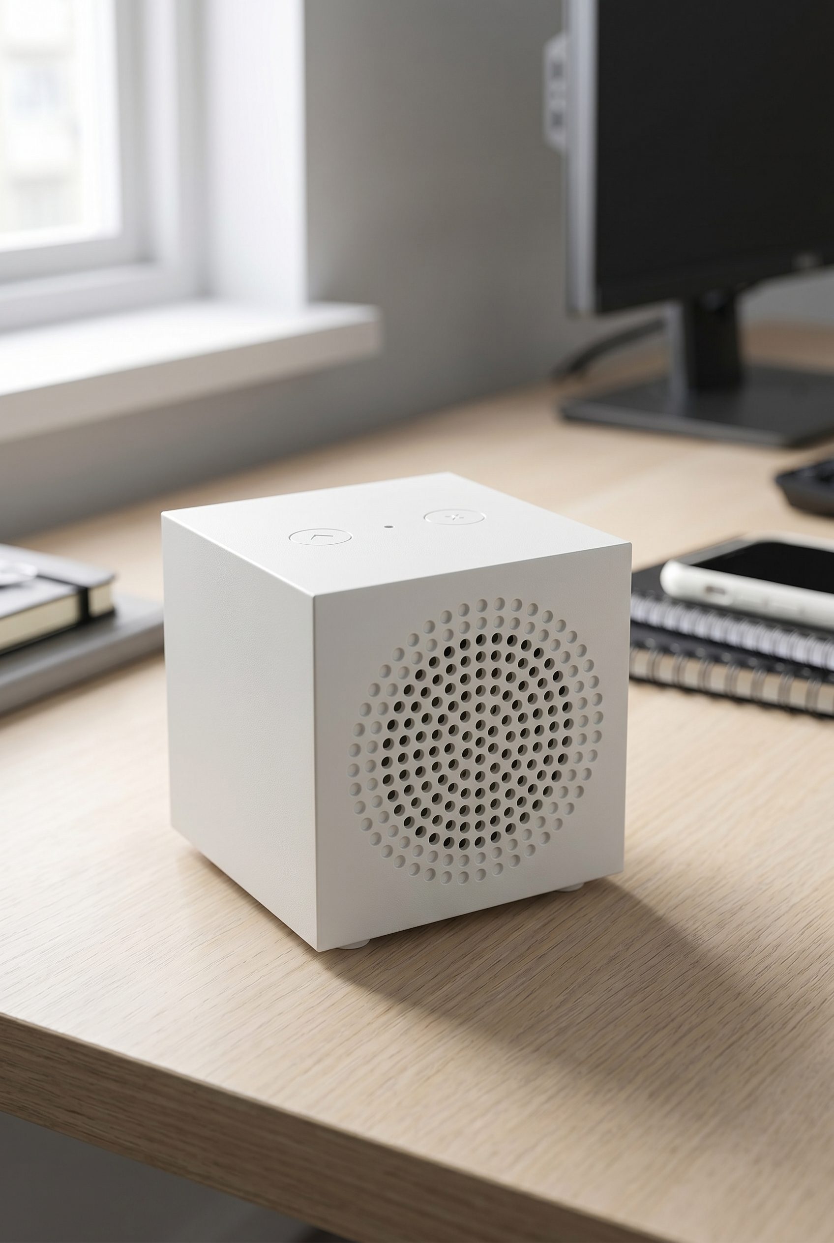 WordPress store visual showing white speaker for electronics products