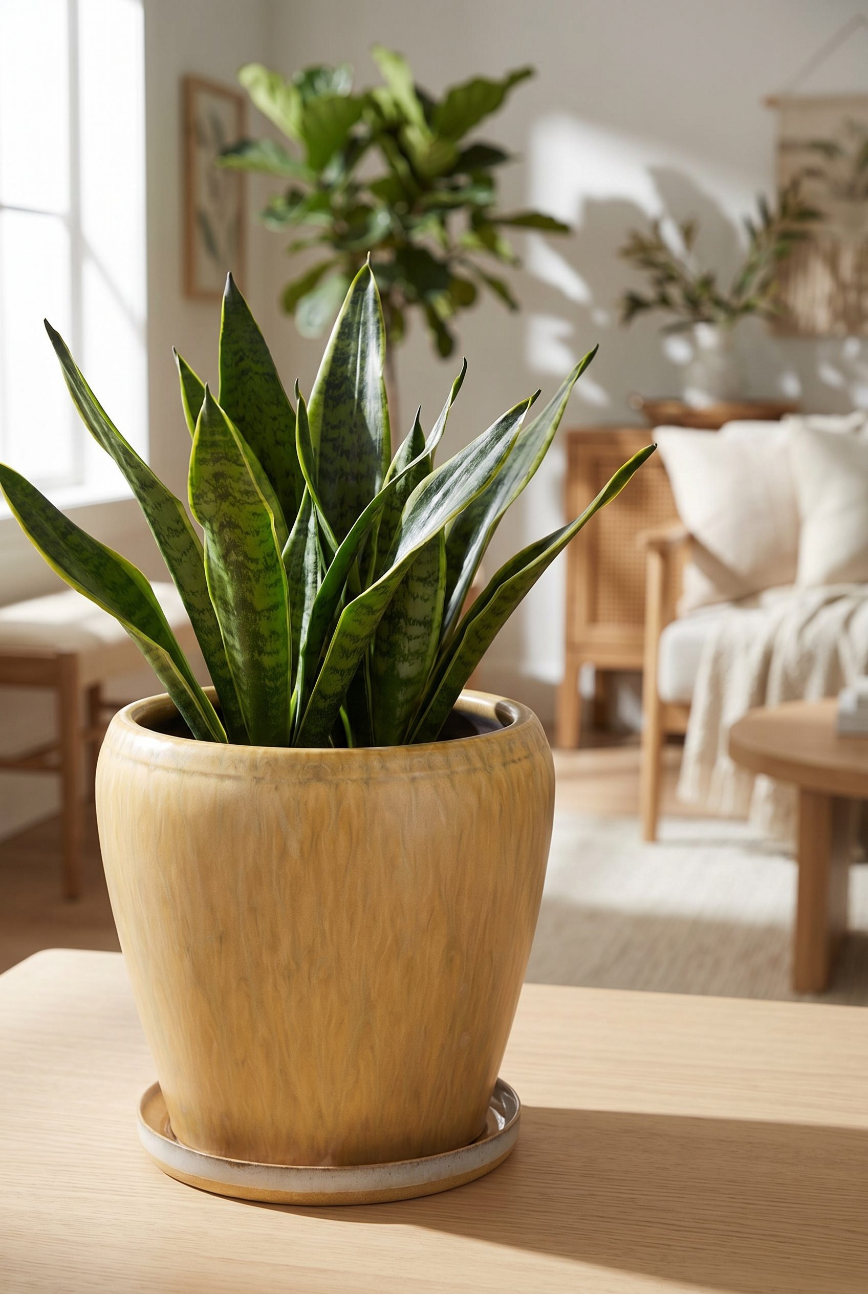 Fotogenic AI home product photography showing a ceramic planter in a warm interior scene