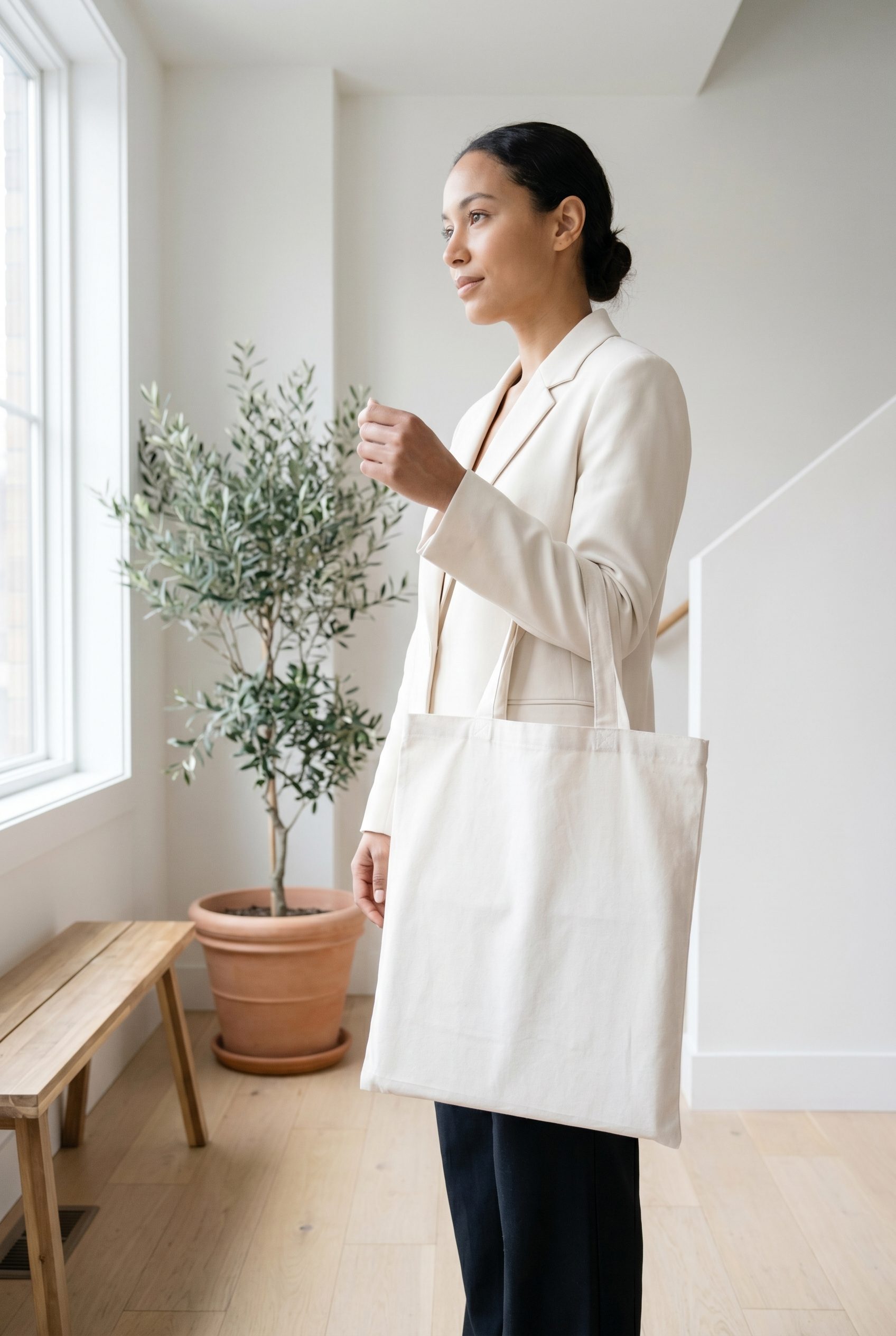Google Shopping feed visual showing white tote bag for accessory, footwear, jewelry, and bag products