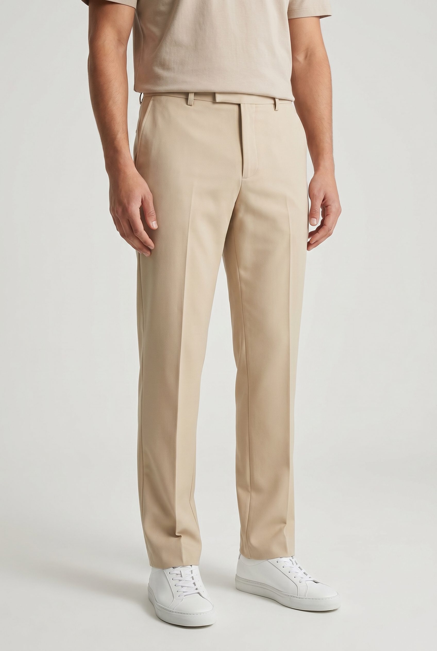 Shopify product visual showing stone straight leg trousers for apparel and fashion products