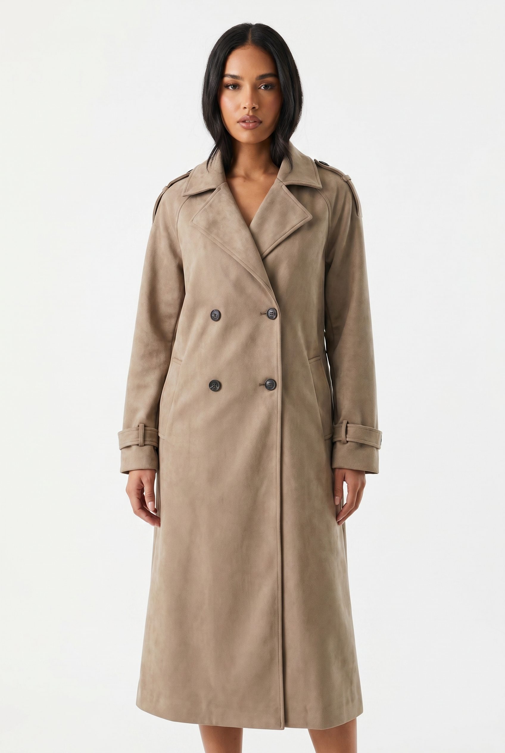 Amazon listing visual showing beige trench coat for apparel and fashion products