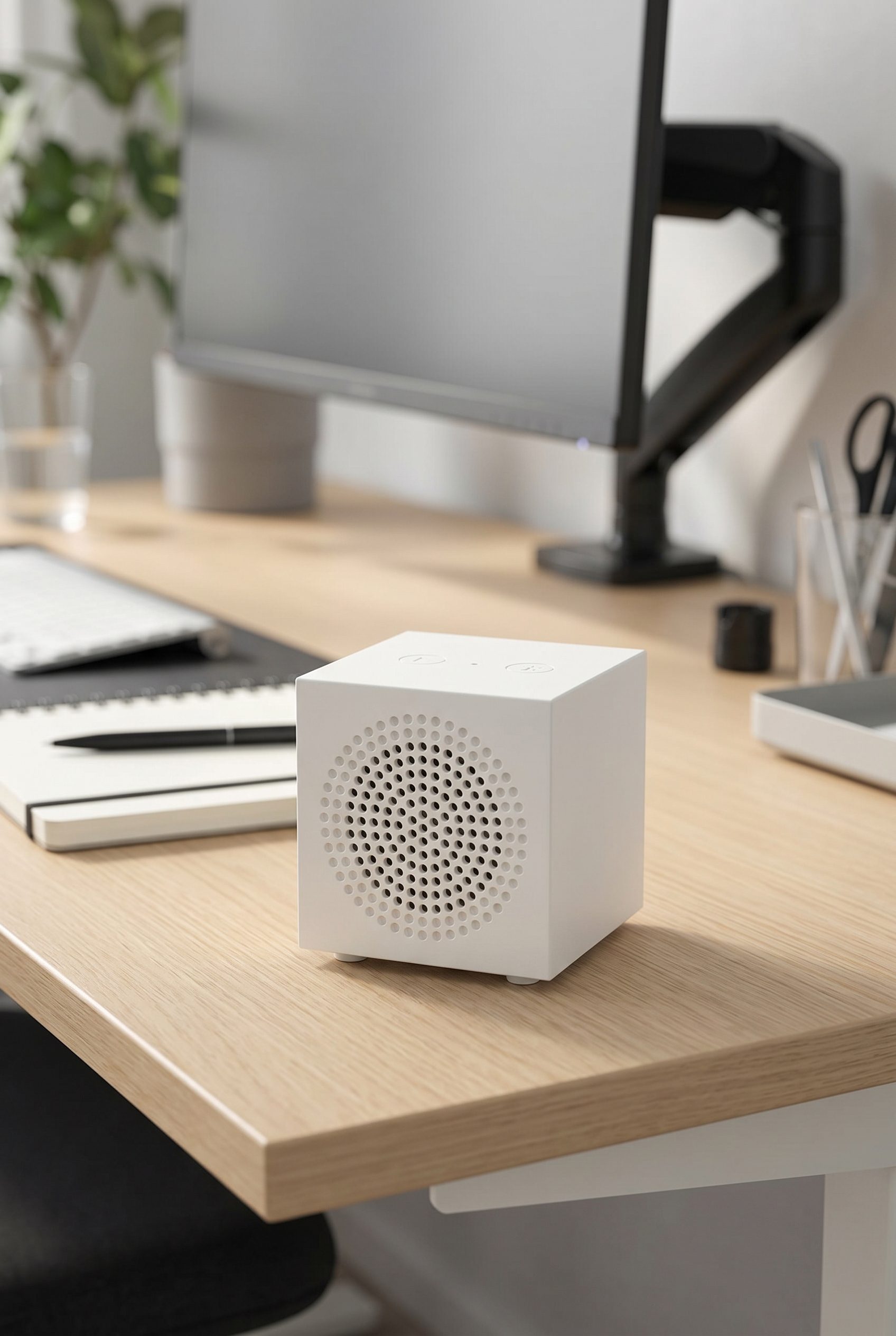 Google Shopping feed visual showing white bluetooth speaker cube for electronics products