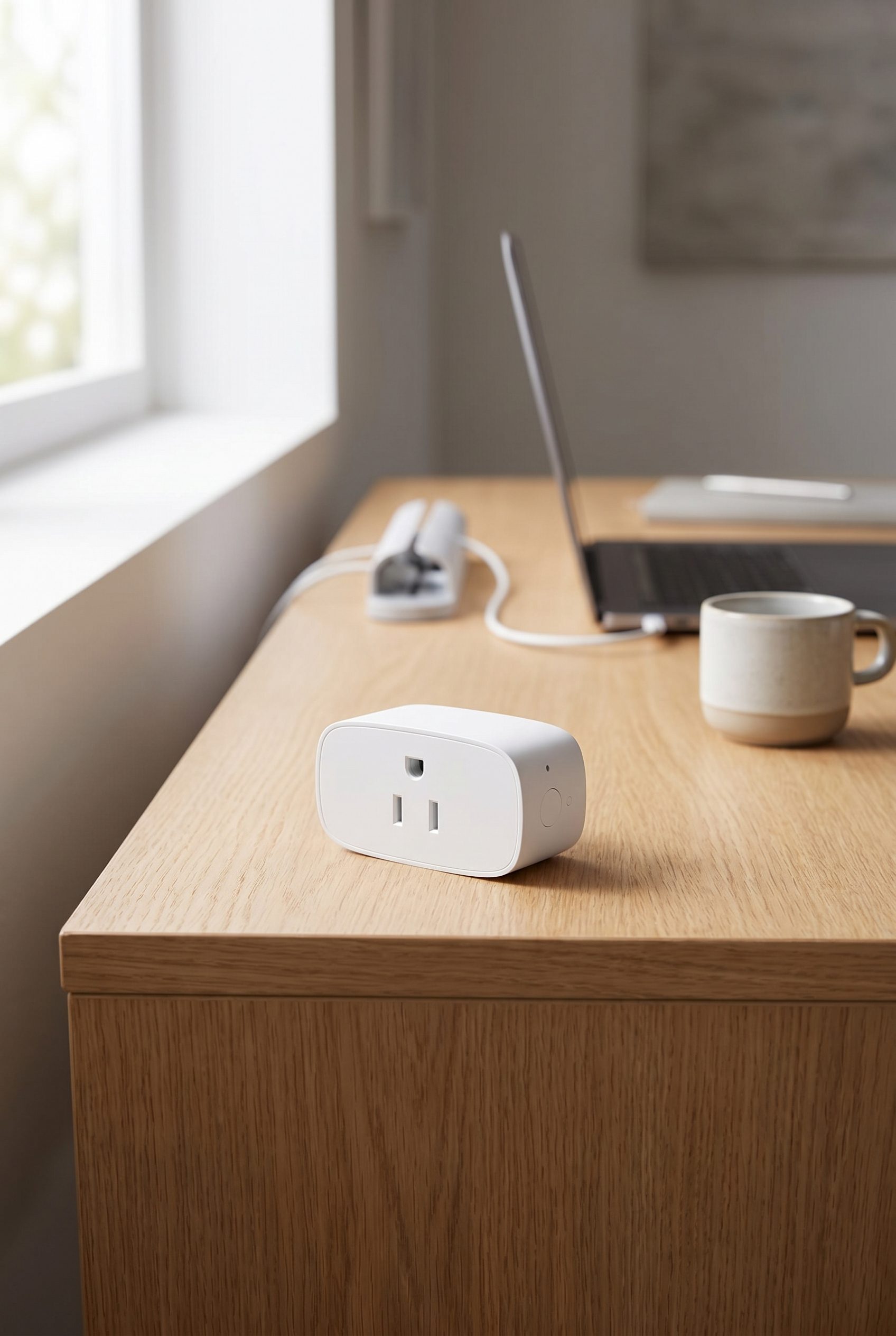 Fotogenic AI product photography for ecommerce electronics example, fotogenic AI electronics product photography of a white smart plug