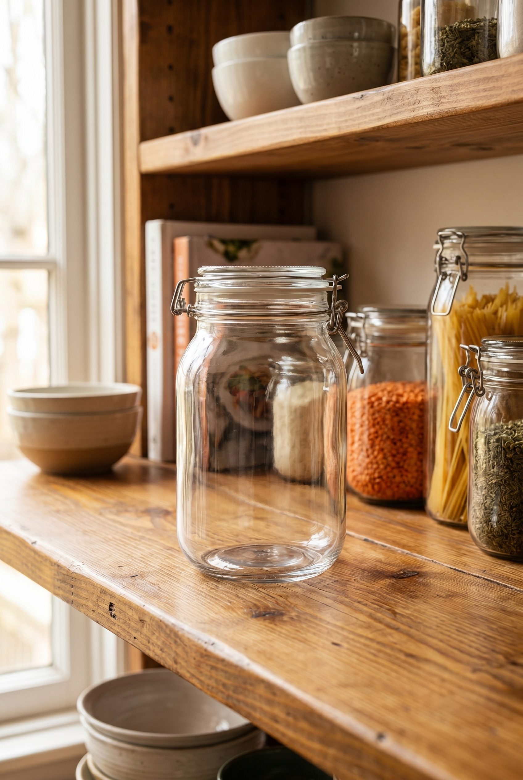 Etsy listing visual showing clear glass storage jar for food and beverage products
