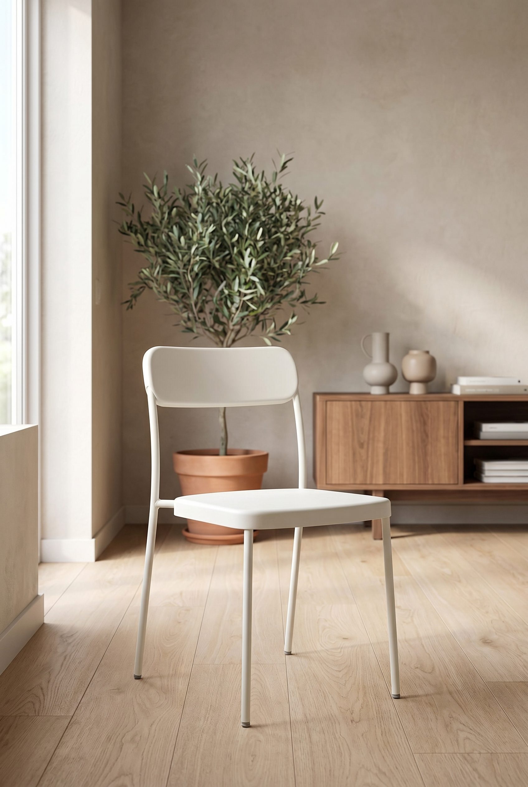 Shopify product visual showing white chair for home goods and decor products