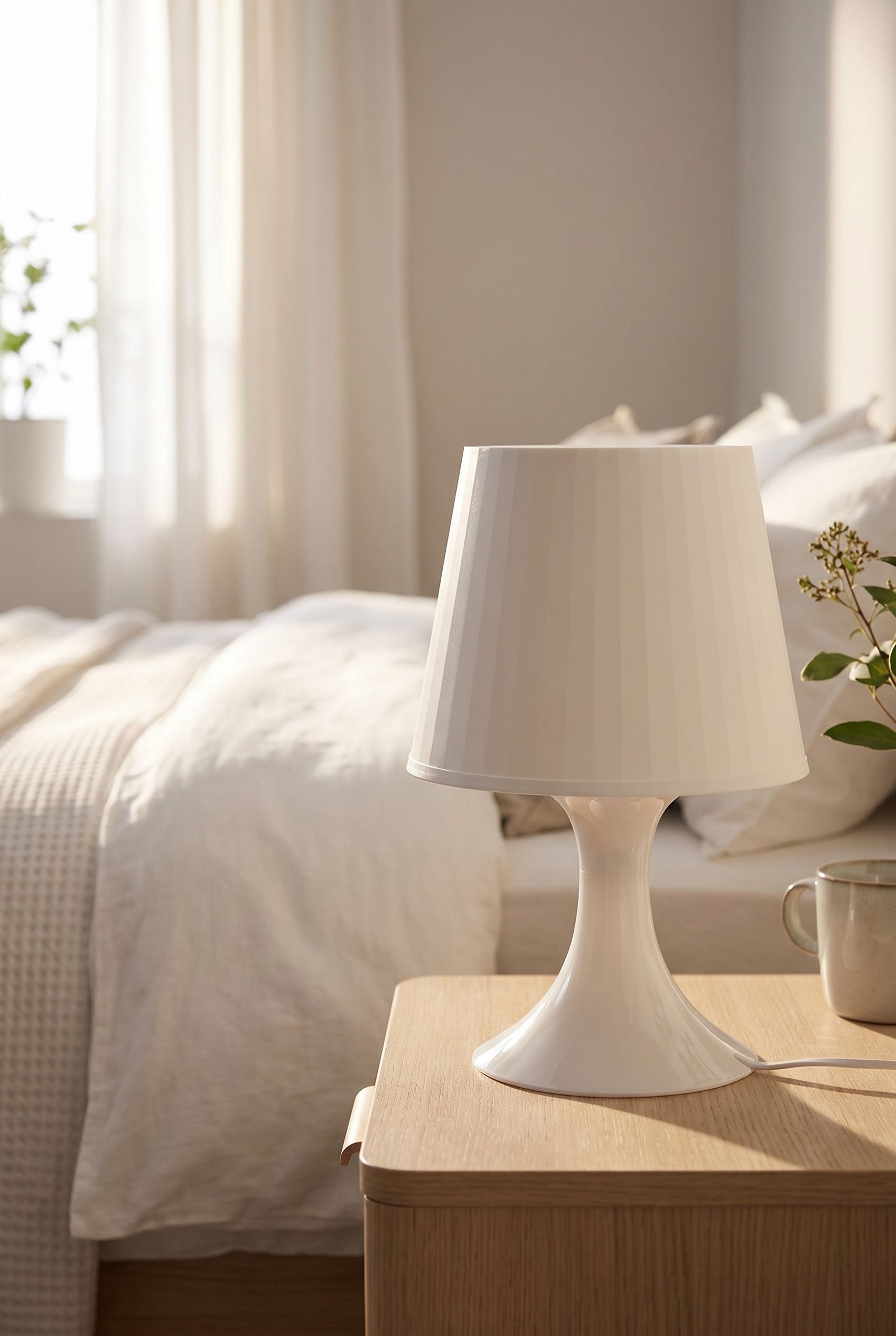 Shopify product visual showing white bedside lamp for home goods and decor products
