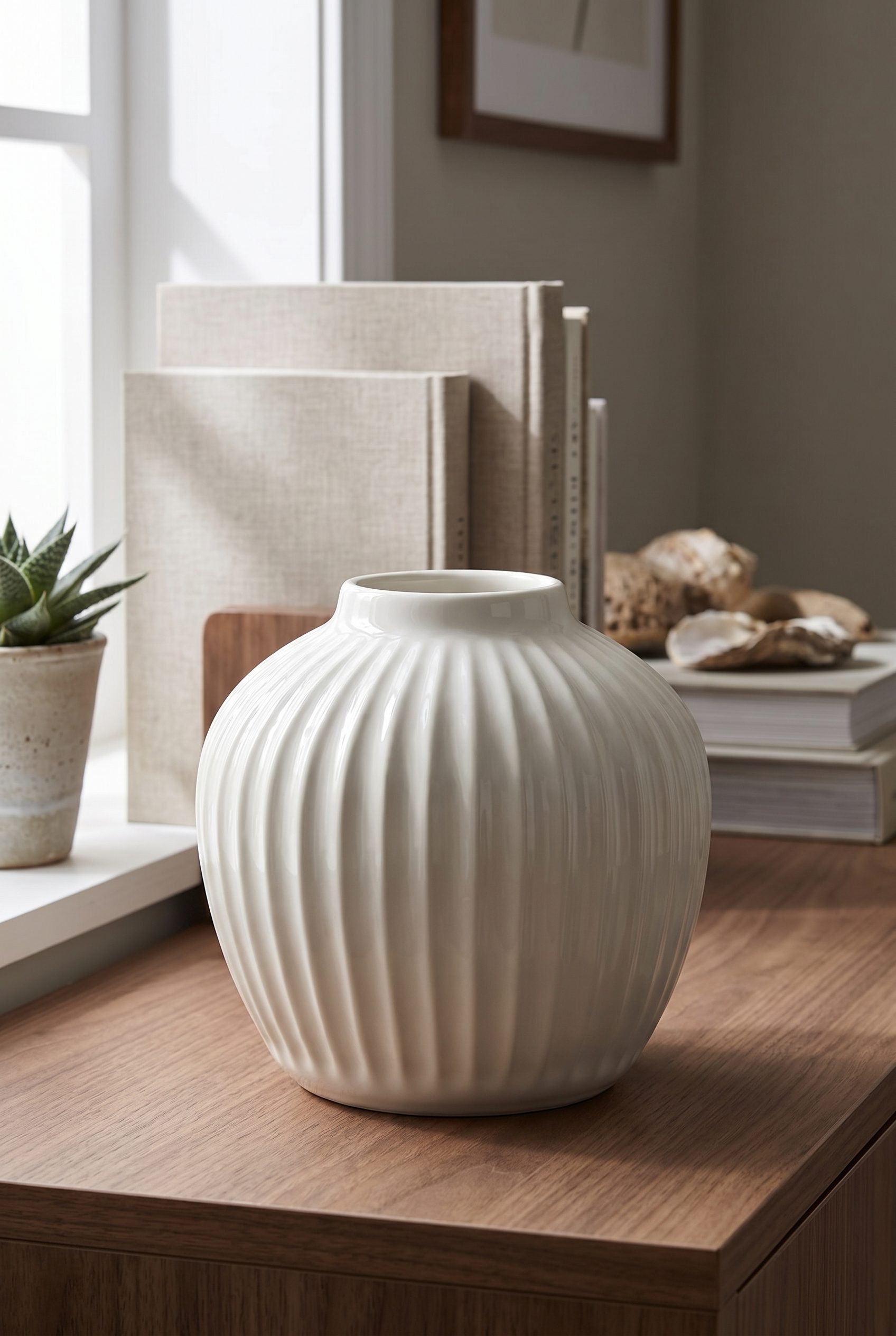 Shopify product visual showing white ceramic vase for home goods and decor products
