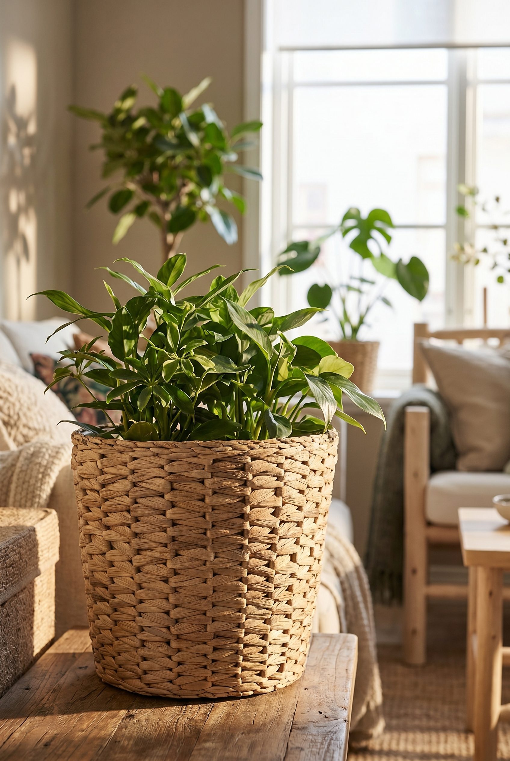 Amazon listing visual showing woven plant pot for home goods and decor products