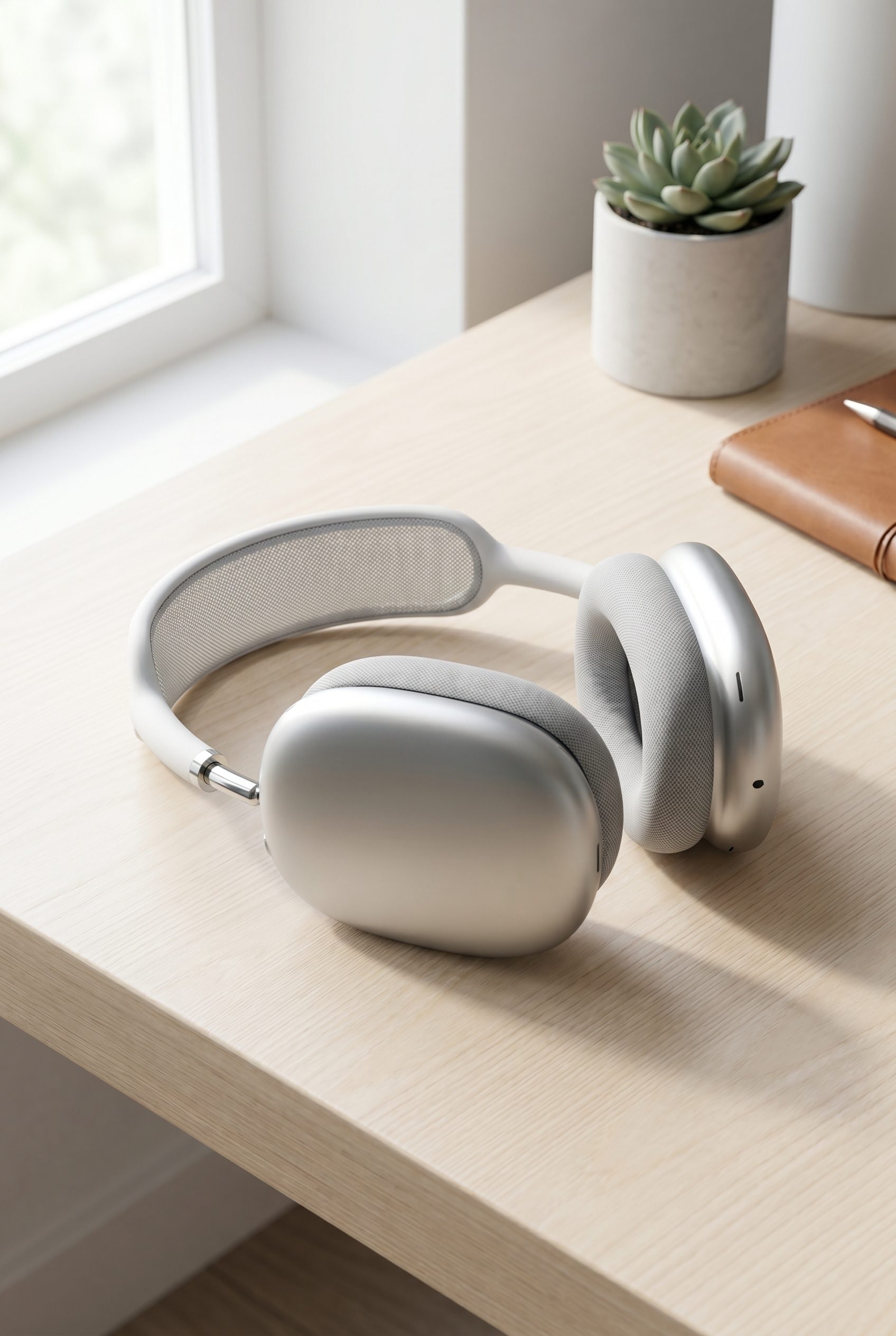 Fotogenic AI wireless headphones desk output from the same original input