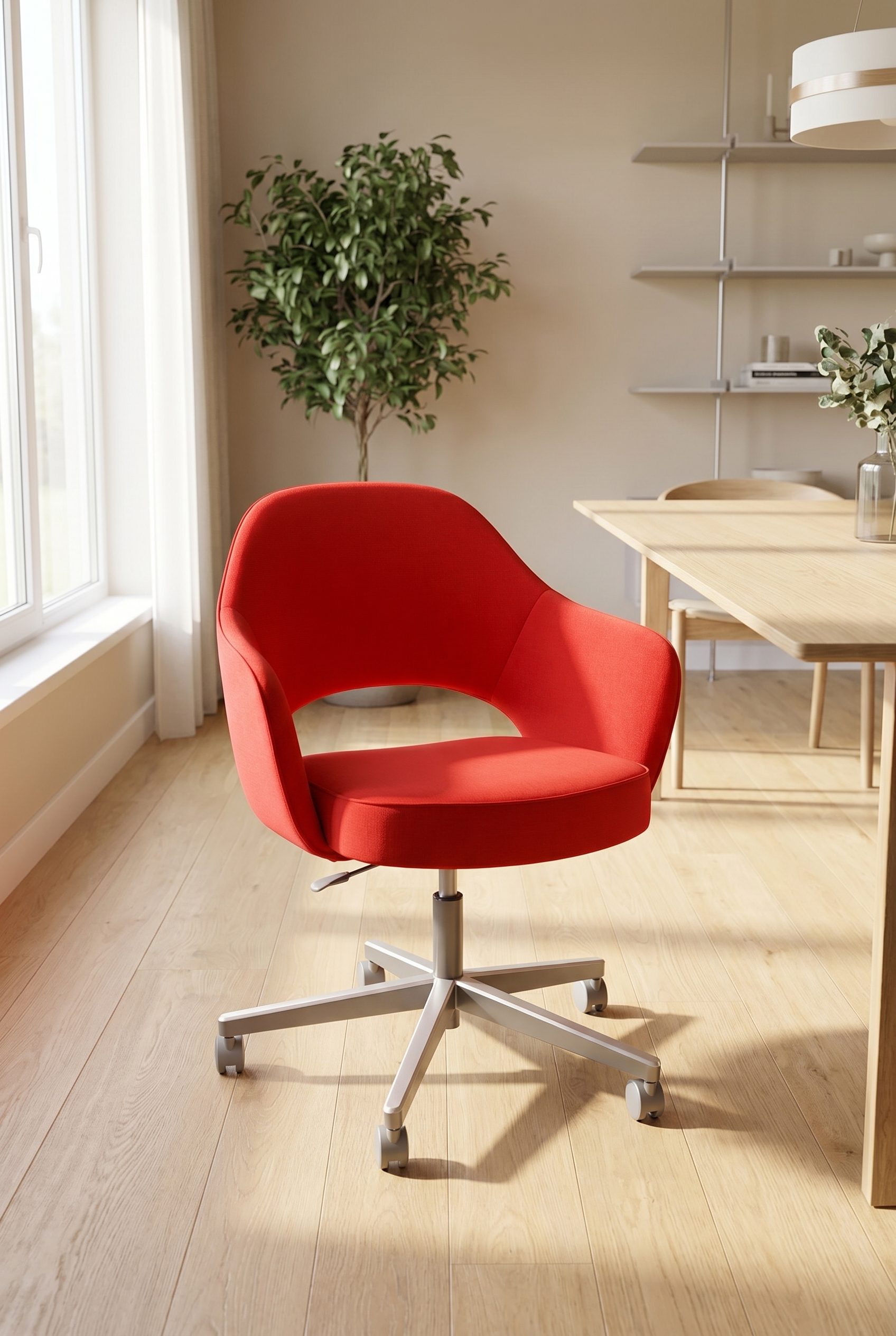 Fotogenic AI red chair interior output from the same original input