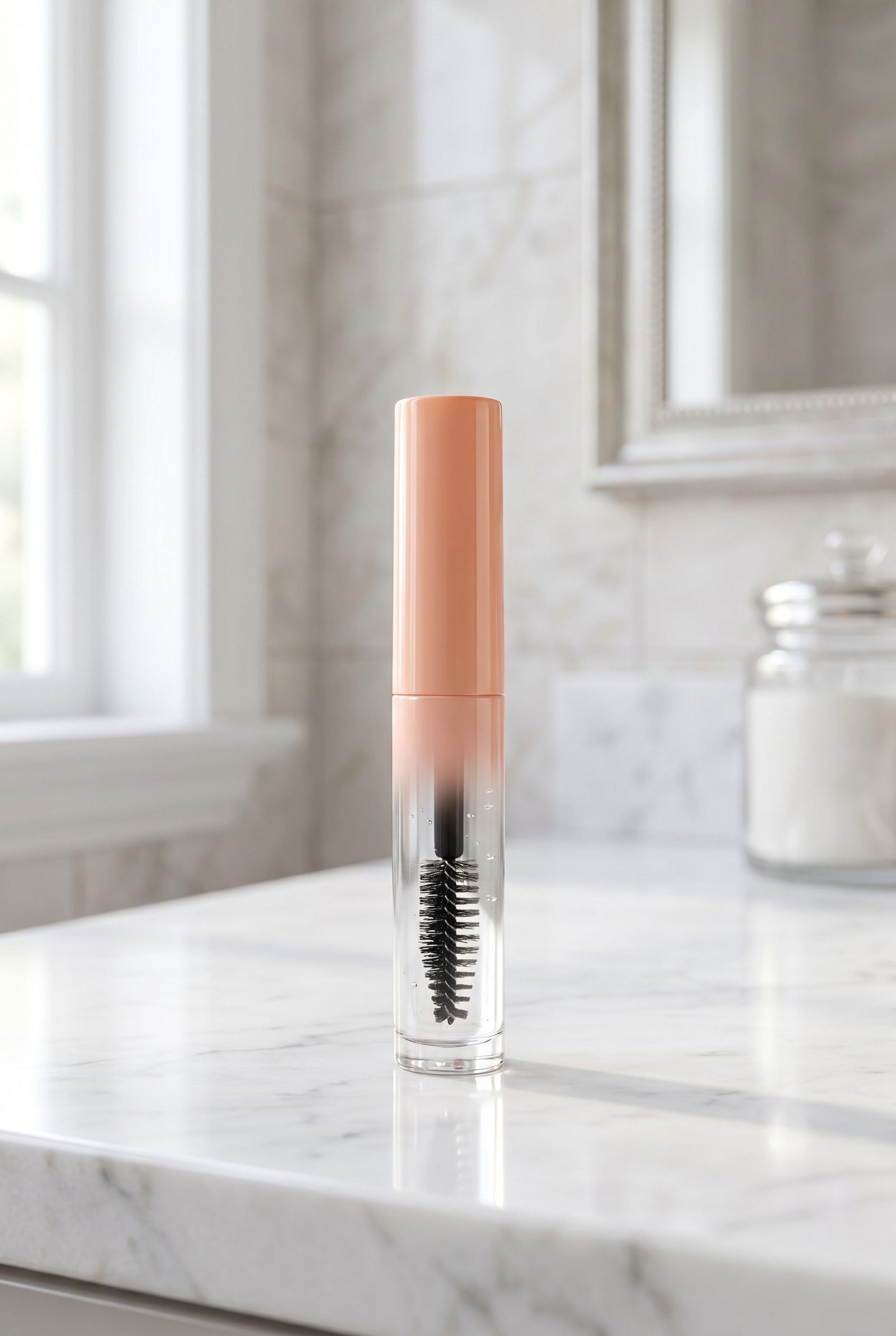 Fotogenic AI product image generator beauty example showing a logo free clear cosmetic tube in a premium ecommerce scene