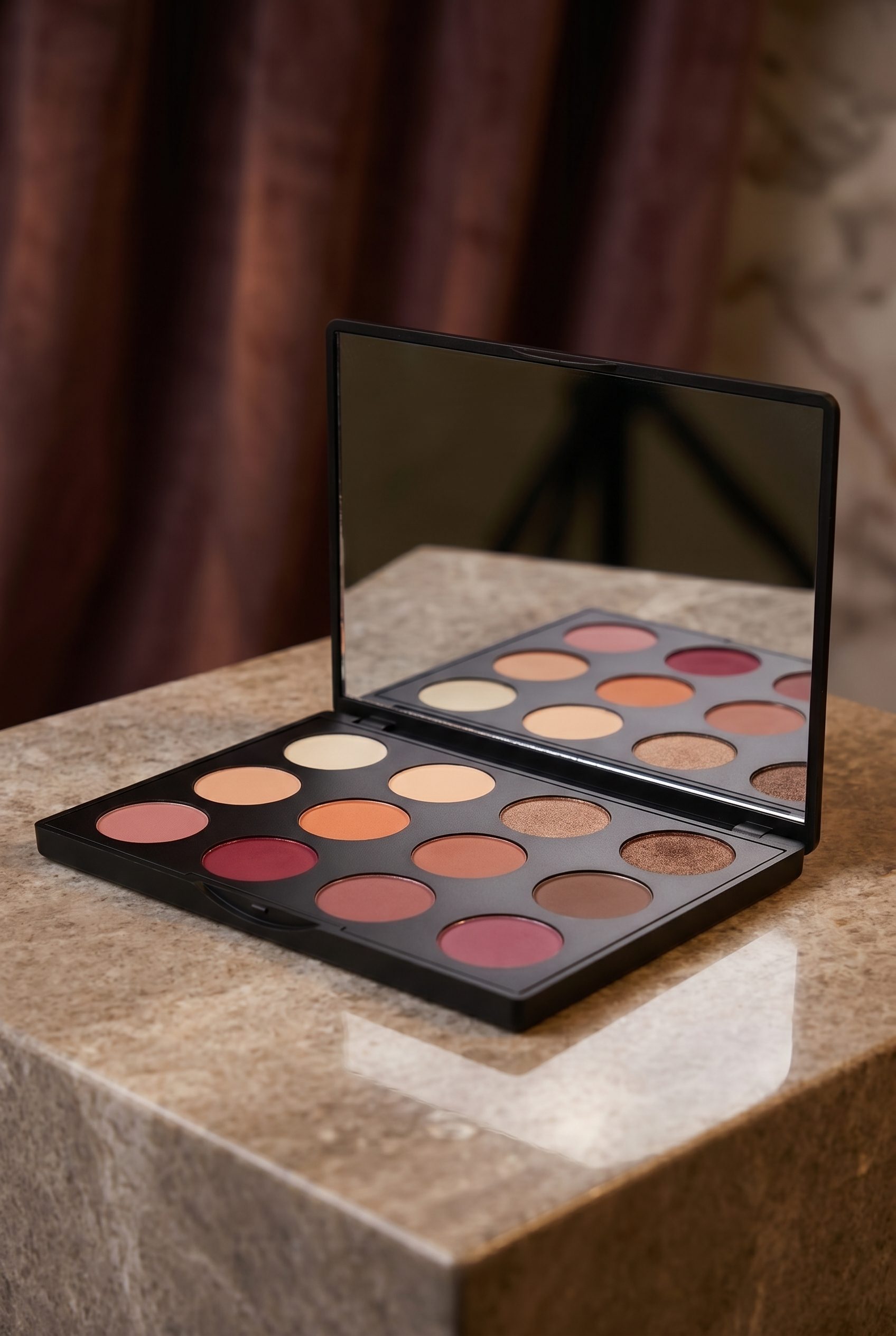 Fotogenic AI examples beauty eyeshadow palette with mirror fotogenic ai output for ai product image generator landing page