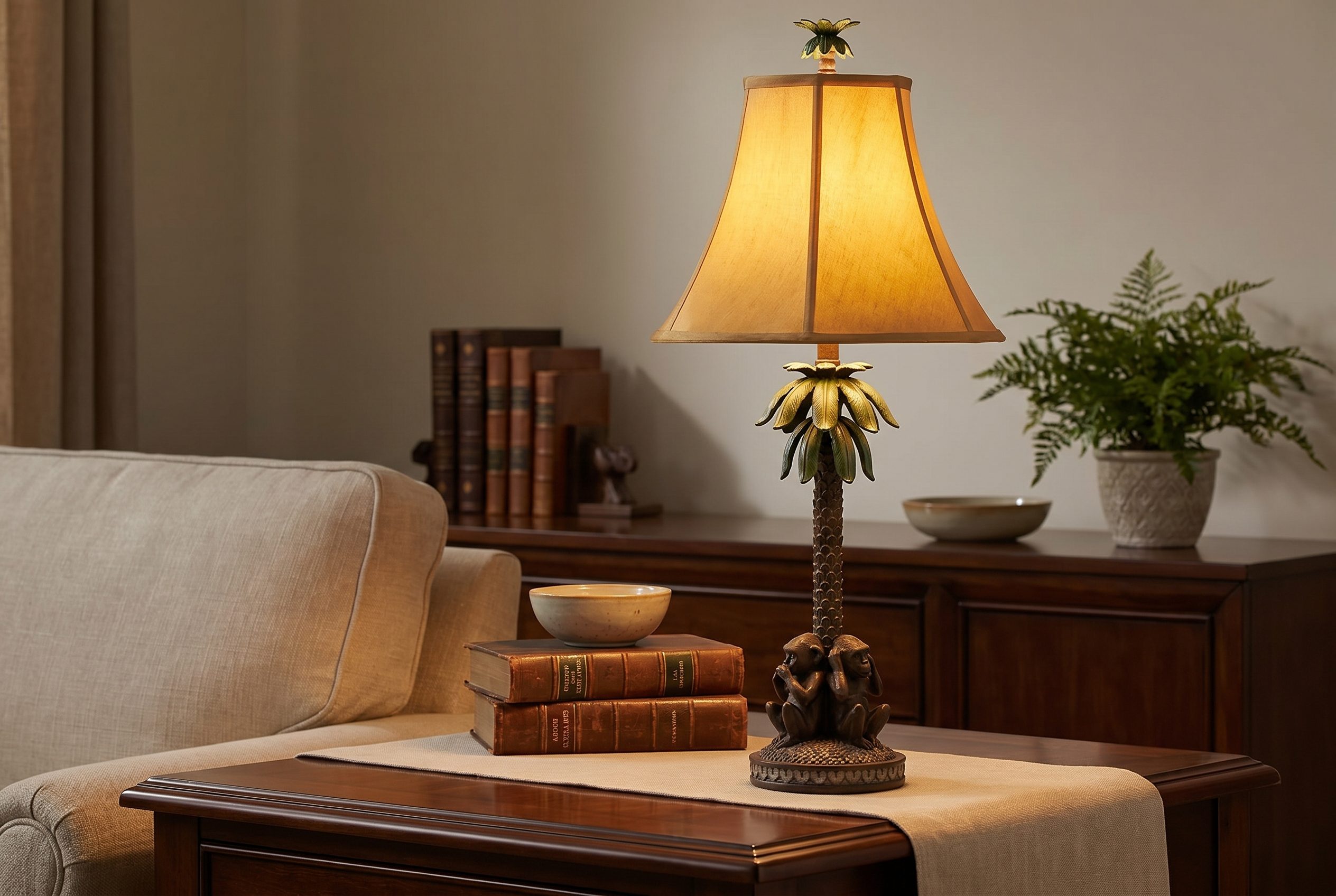 Consistent AI product photography output for a table lamp in a warm home scene