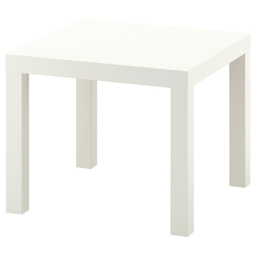 Original no-logo white side table product input for Fotogenic AI ecommerce before and after comparison