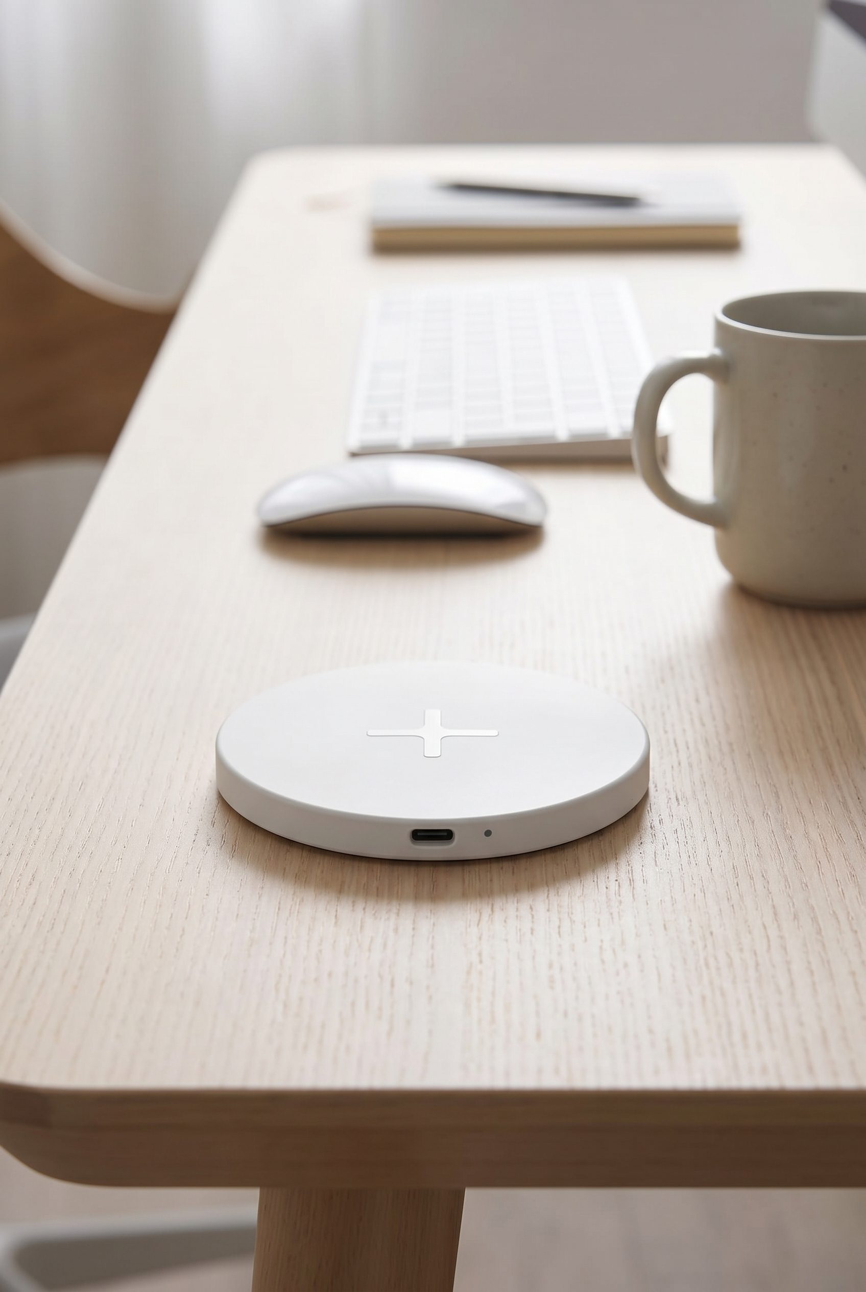 Amazon listing visual showing white wireless charger desk for electronics products