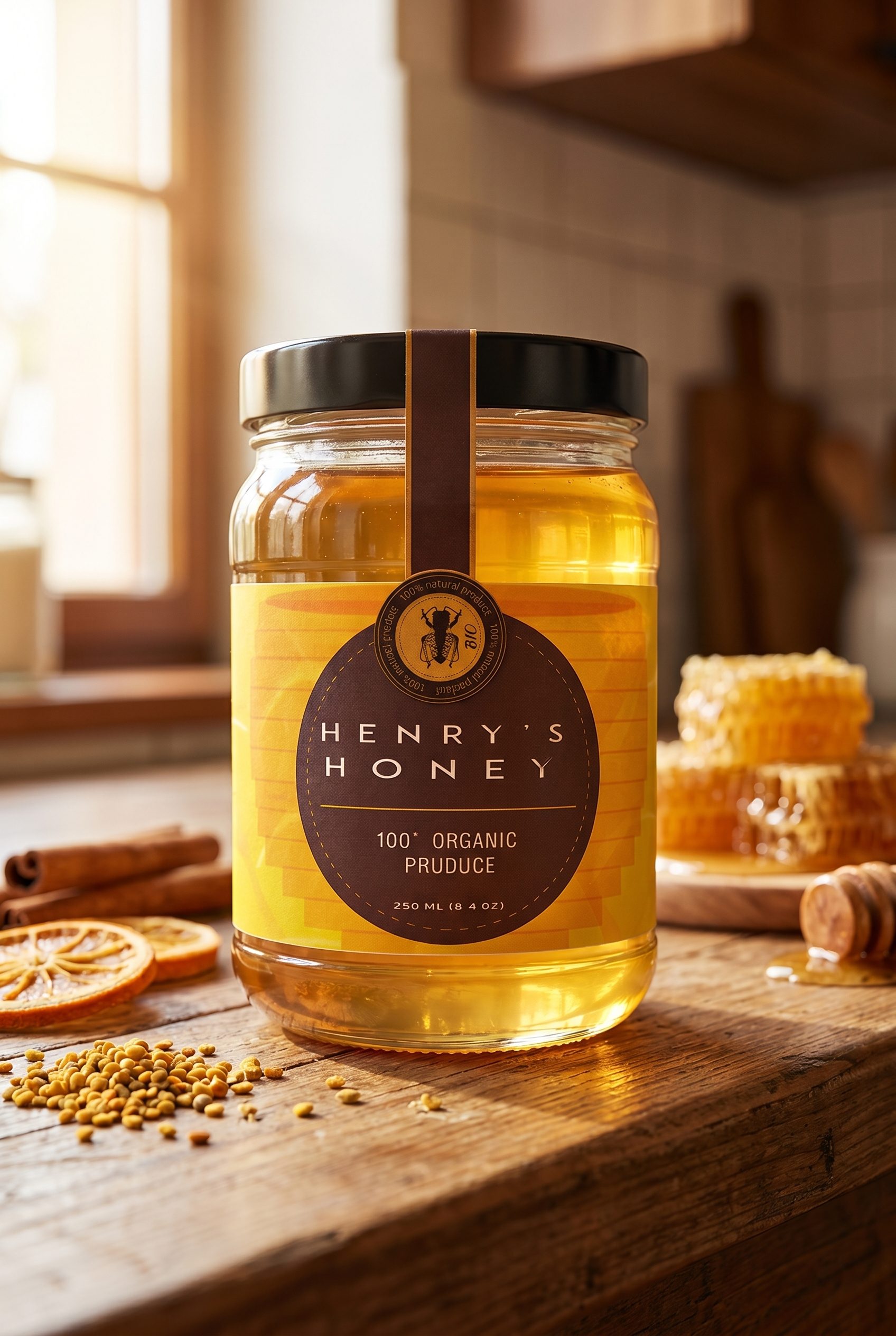 WordPress store visual showing honey jar for food and beverage products