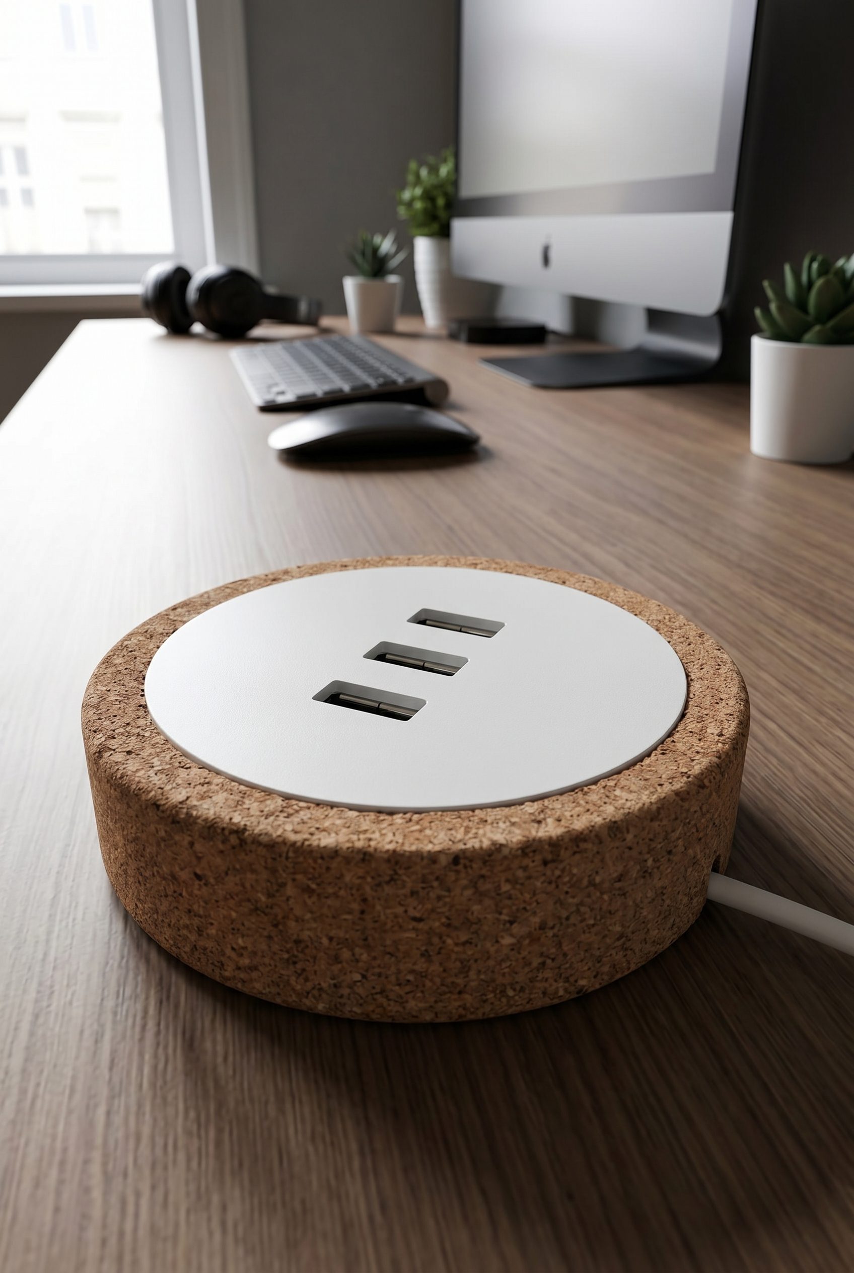 Etsy listing visual showing cork usb charging hub for electronics products