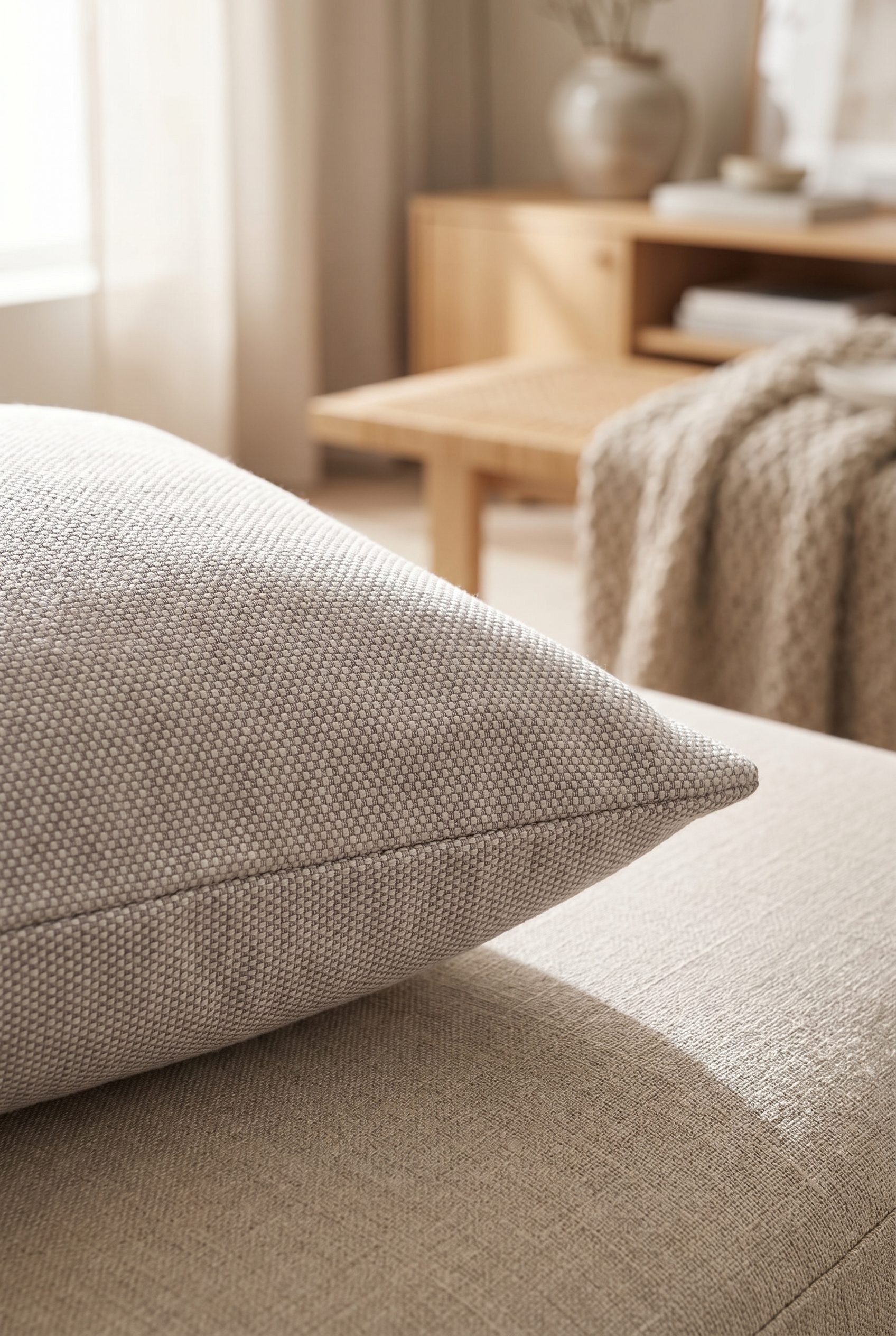 Etsy product photography example showing a woven cushion home decor scene