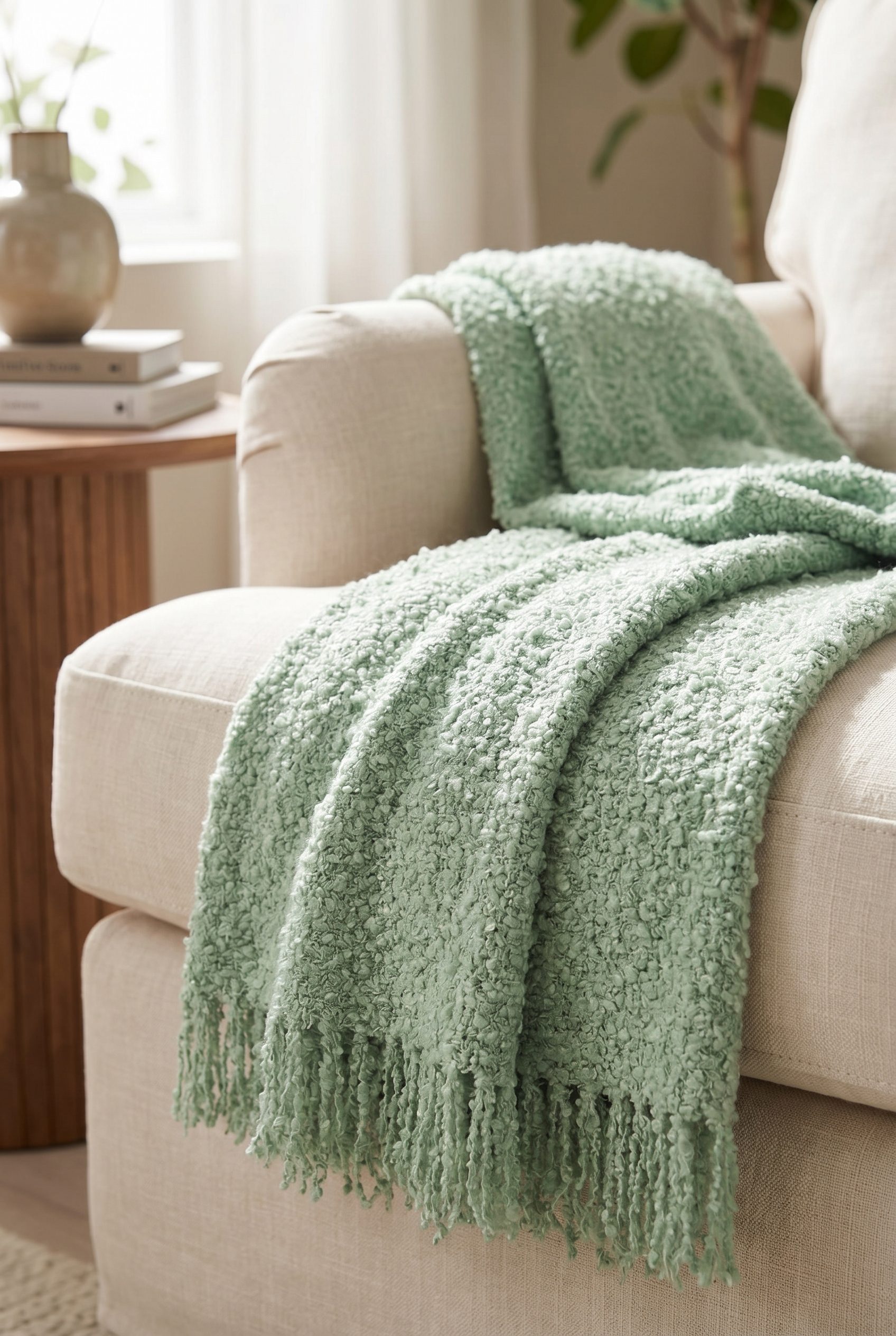 Etsy product photography example showing a green throw blanket lifestyle scene