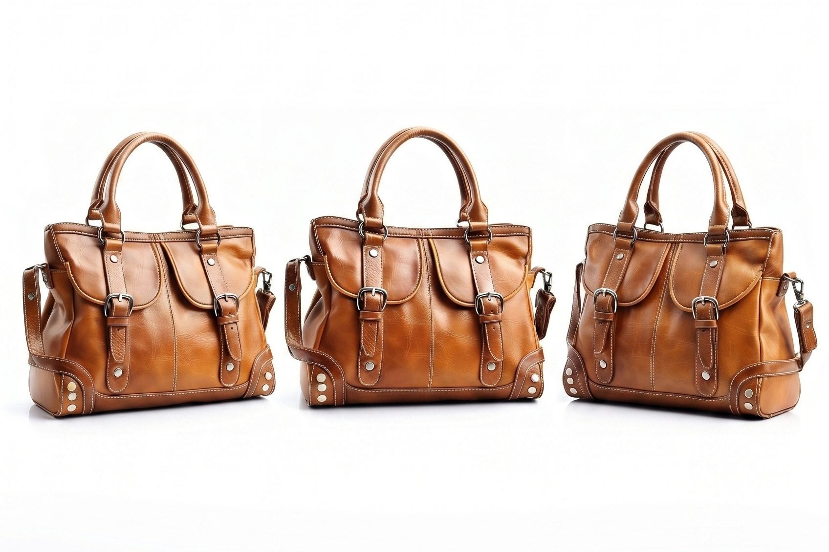 Fotogenic AI feature leather bags bulk catalog product photo output for the AI Product Photo Generator landing page