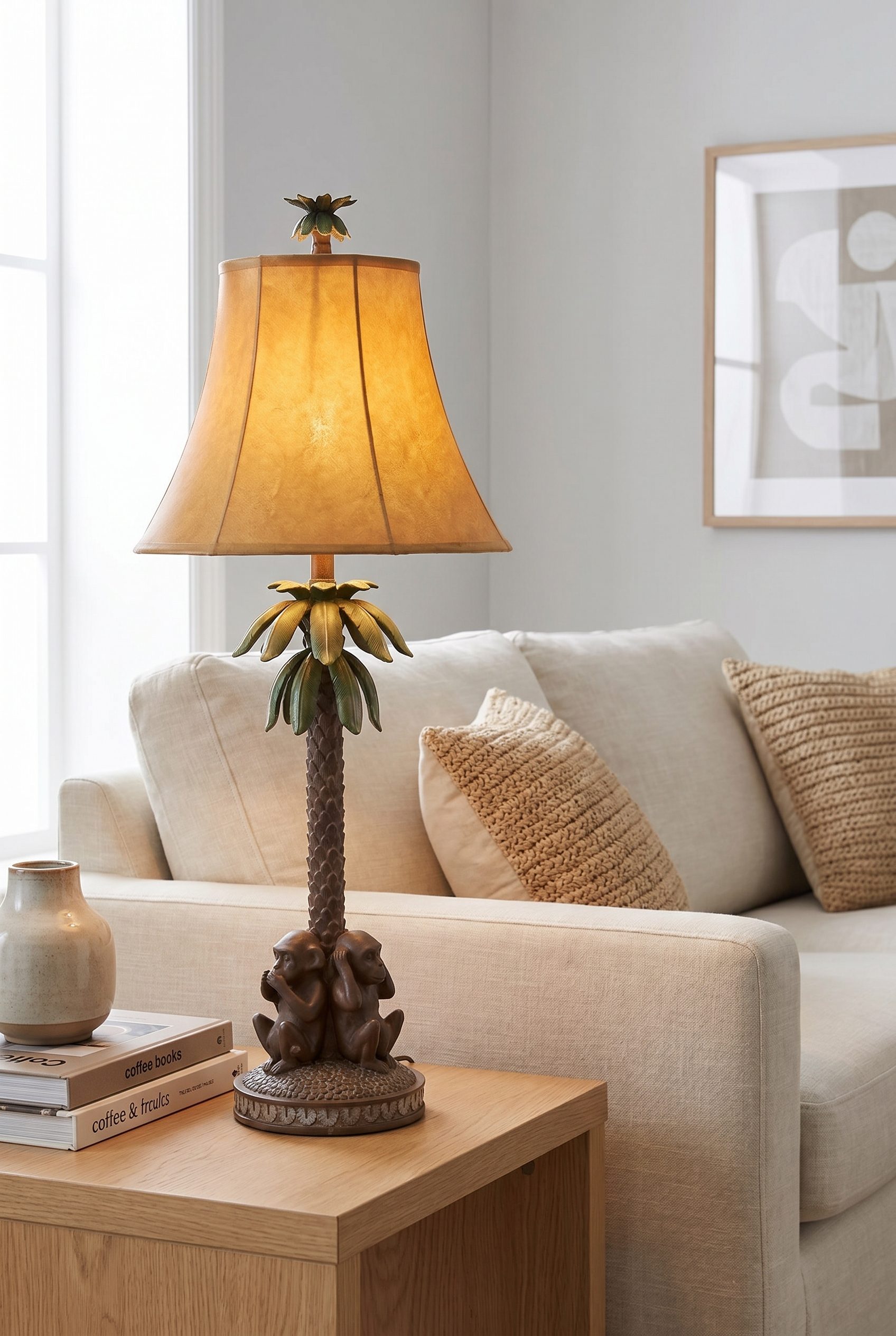 Fotogenic AI feature table lamp brand consistency output for an AI product photo generator page