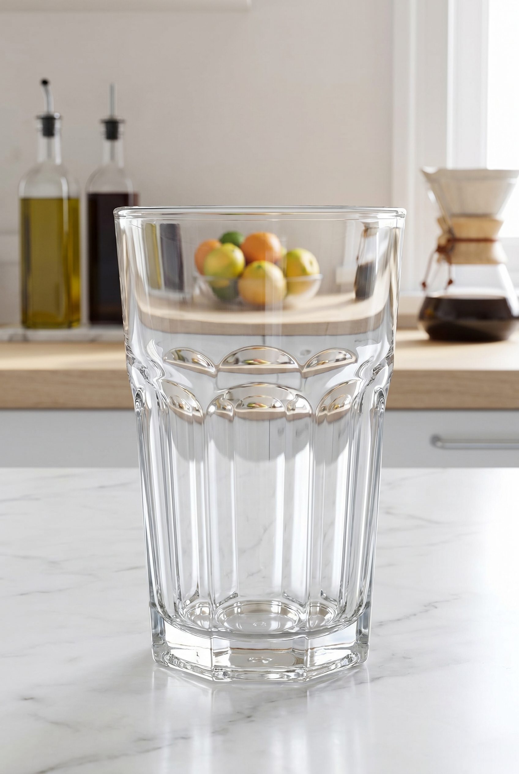 Amazon listing visual showing clear drinking glass kitchen for food and beverage products