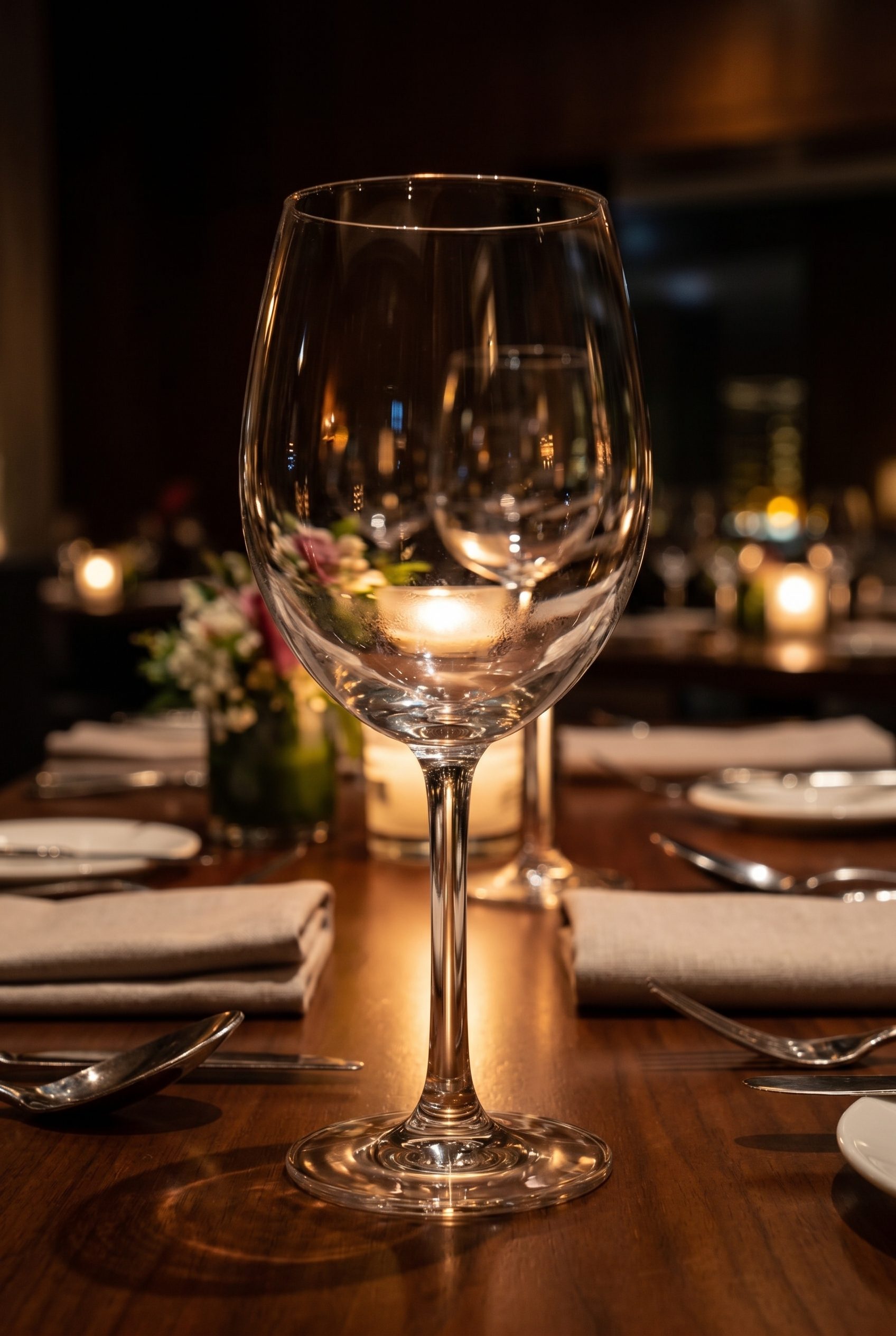 Etsy listing visual showing clear wine glass dining for food and beverage products