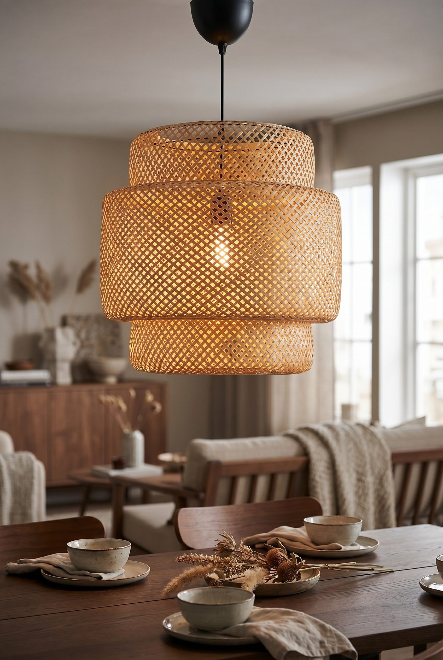 Amazon product photography example showing a bamboo pendant lamp product scene