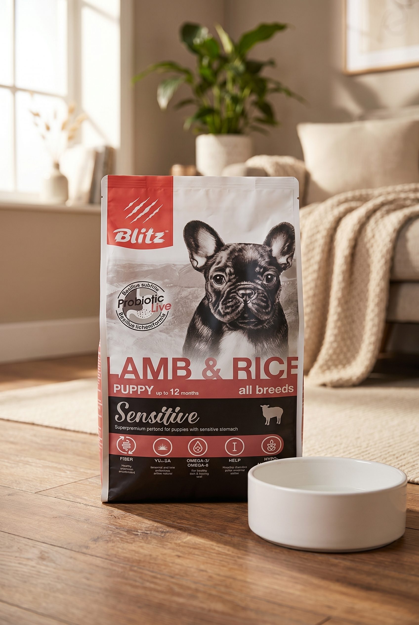 Fotogenic AI industry pet dog food output for an AI product photo generator page