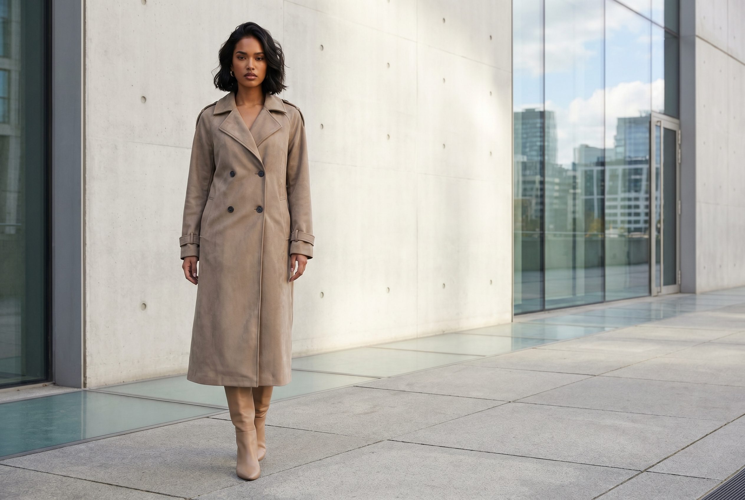 Shopify product photography example showing a beige trench coat lifestyle scene