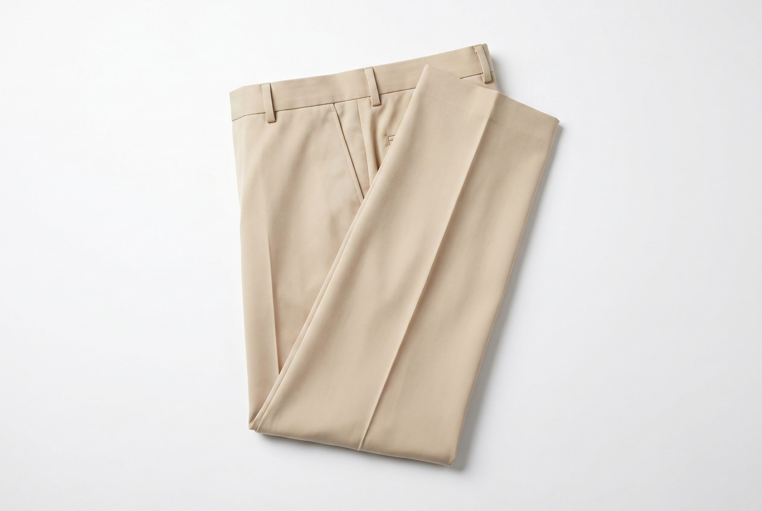 Shopify product photography example showing stone trousers in a social flat lay