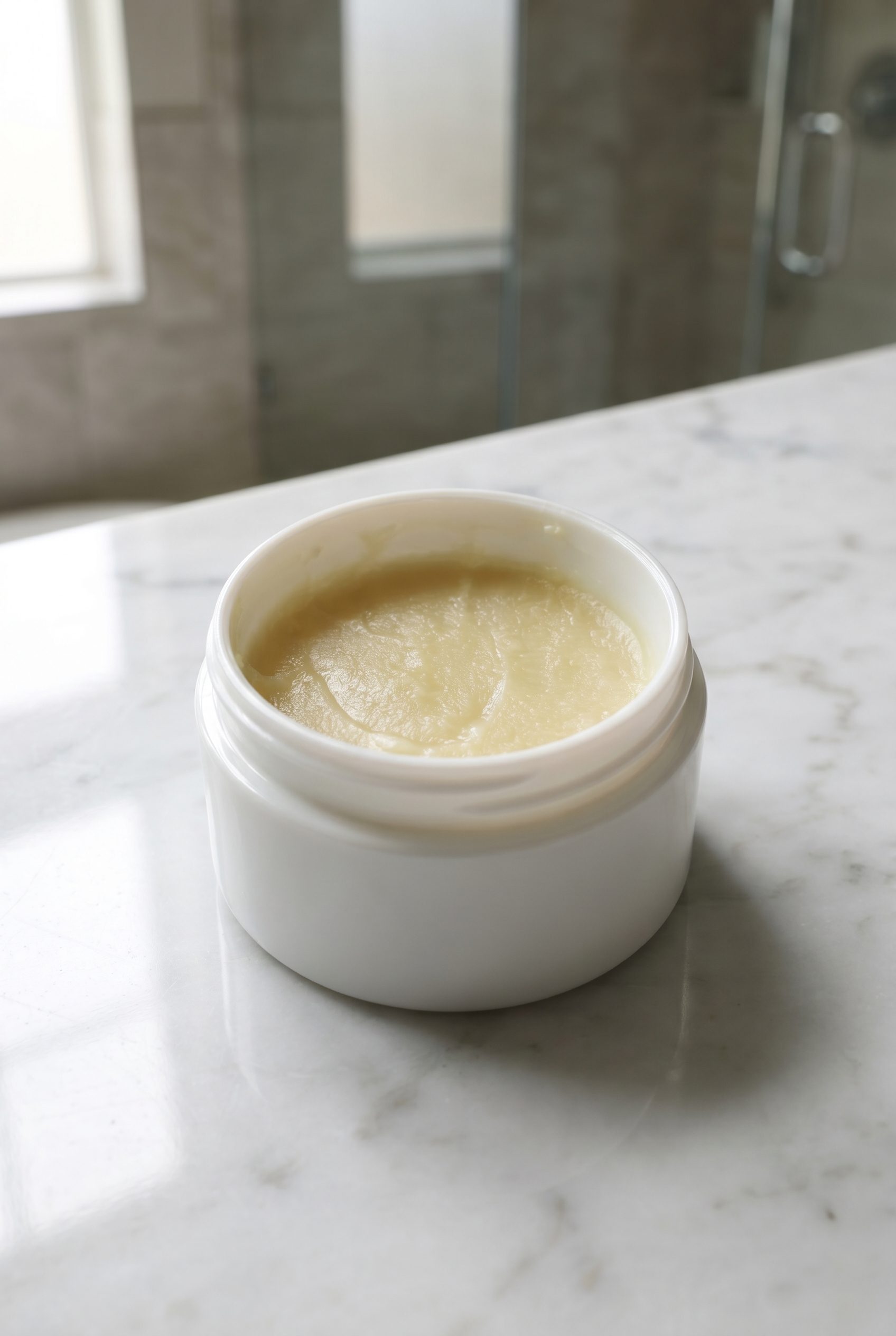 Fotogenic AI product photo generator beauty example showing a logo free cream jar in a clean lifestyle scene