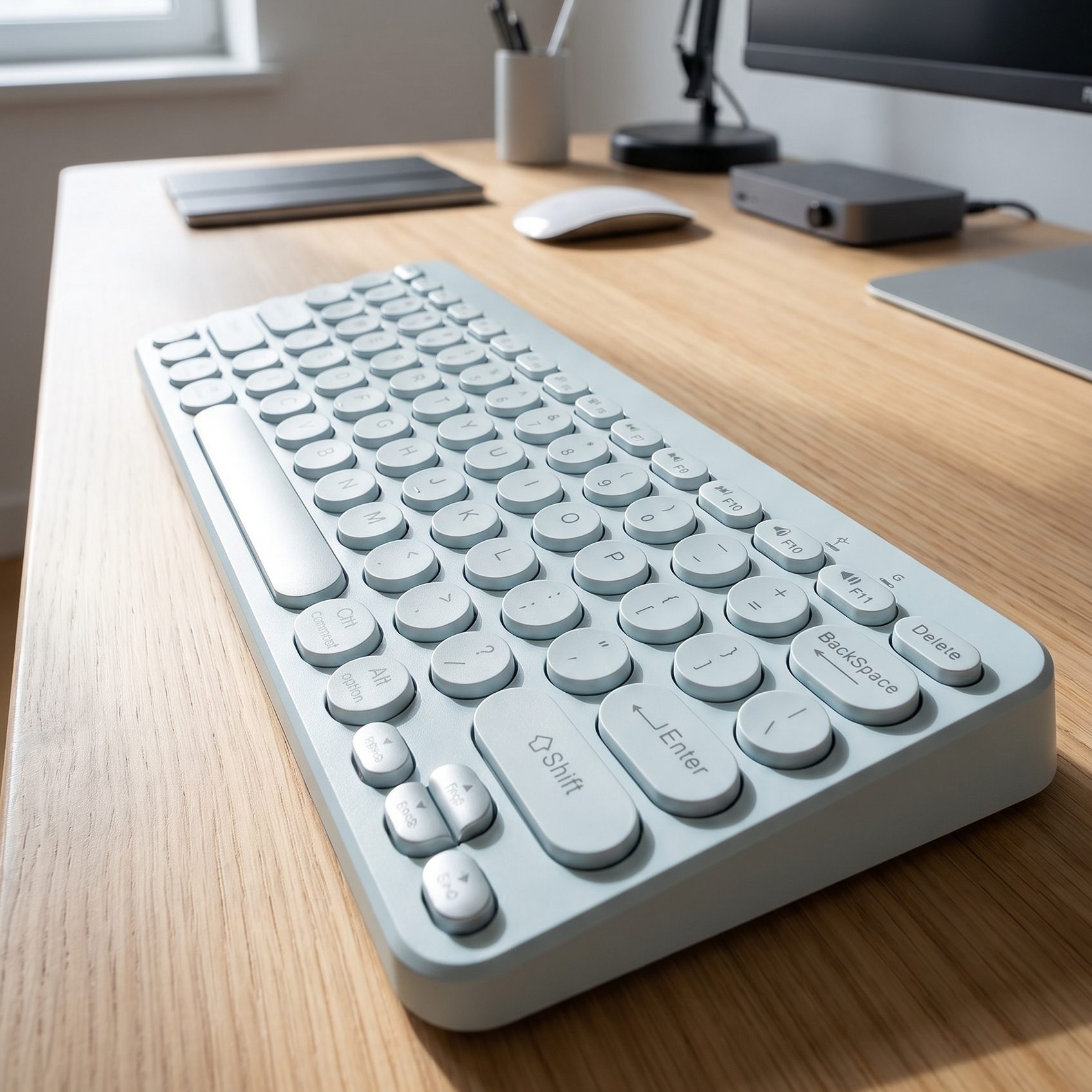 Fotogenic AI background generator for product photos showing keyboard product background related image