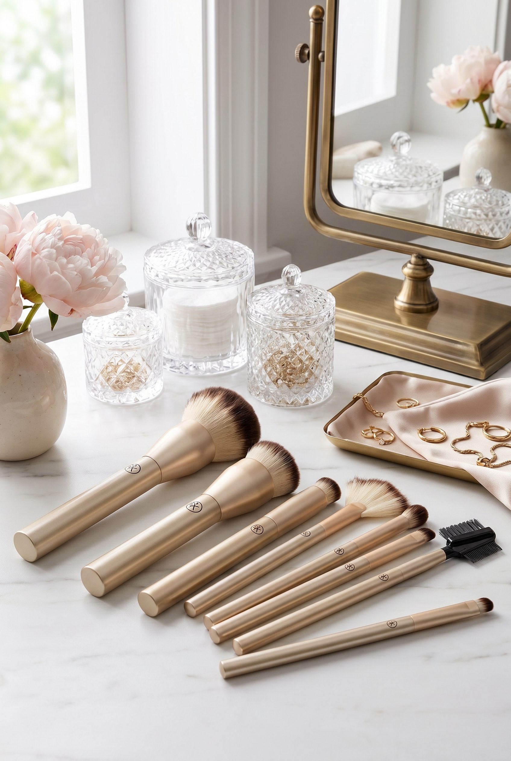 Fotogenic AI product image generator beauty example showing a logo free makeup brush set in a clean ecommerce scene