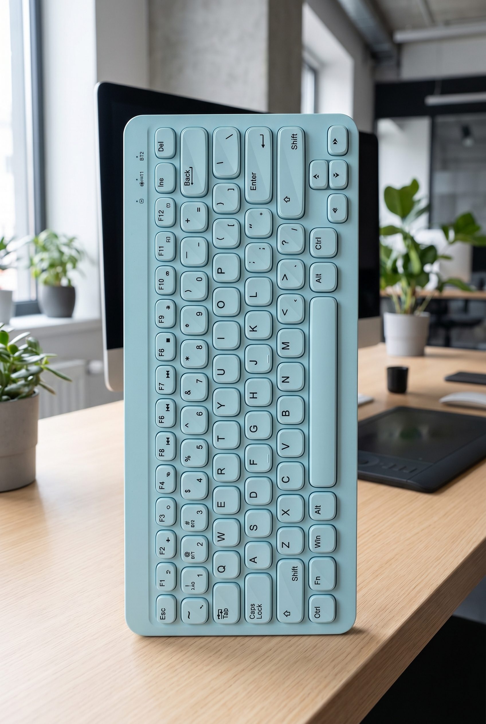 WordPress store visual showing blue compact keyboard for electronics products