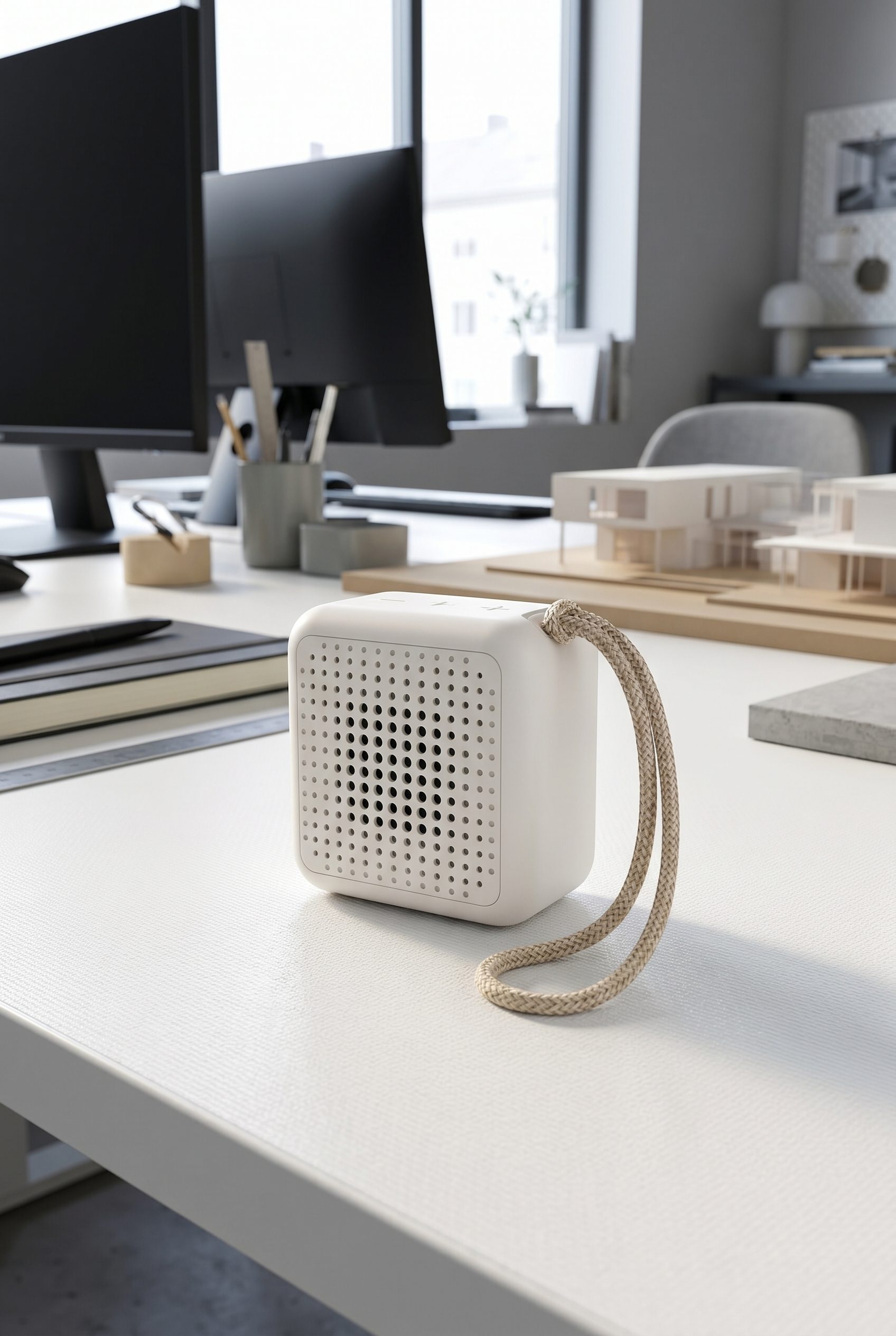 WordPress store visual showing white speaker for electronics products