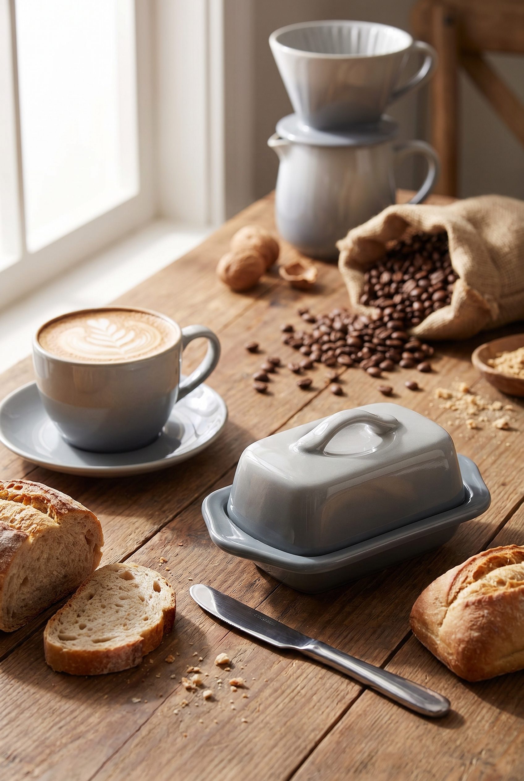 Amazon listing visual showing grey mini butter dish for food and beverage products