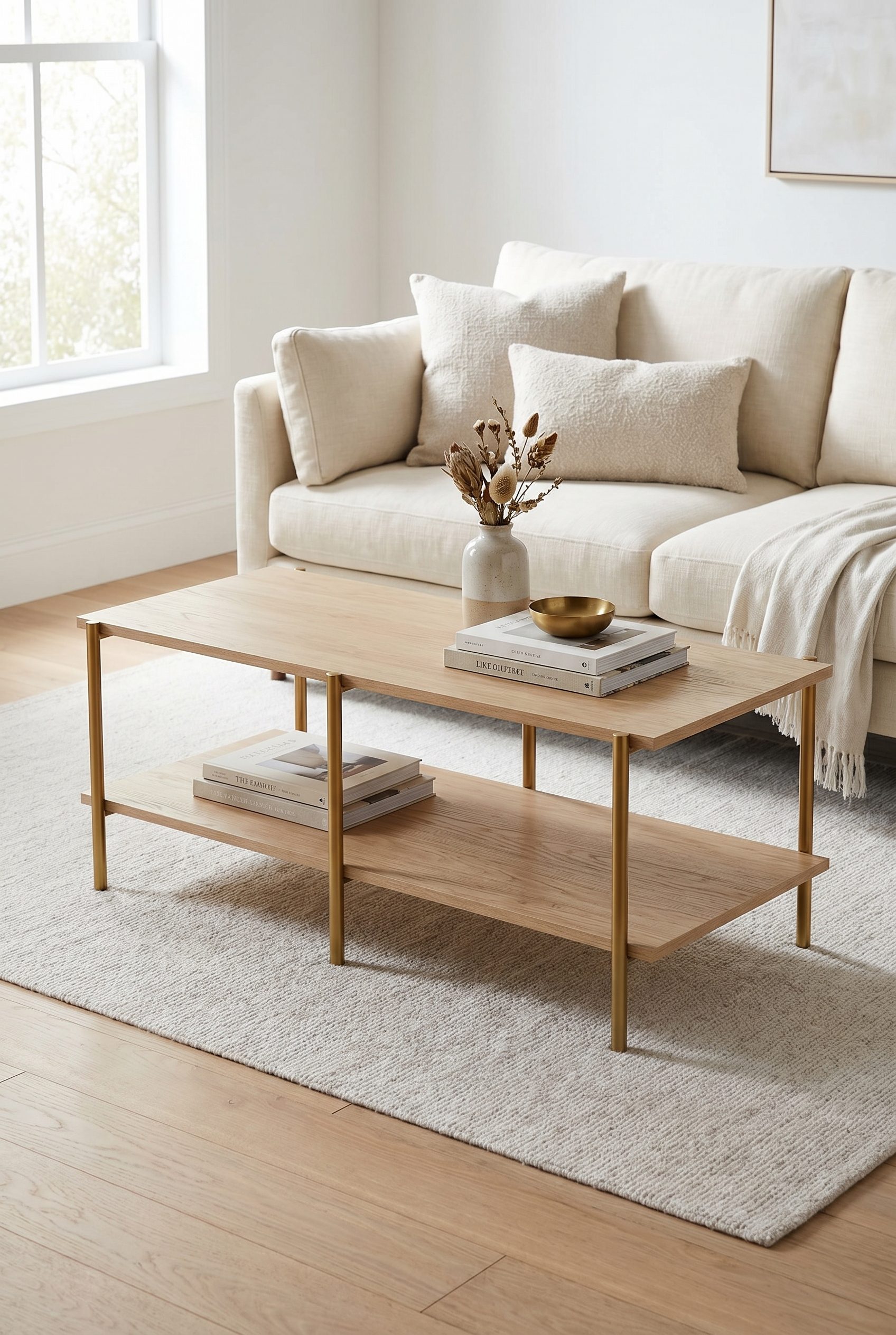 Etsy listing visual showing wood brass coffee table for home goods and decor products